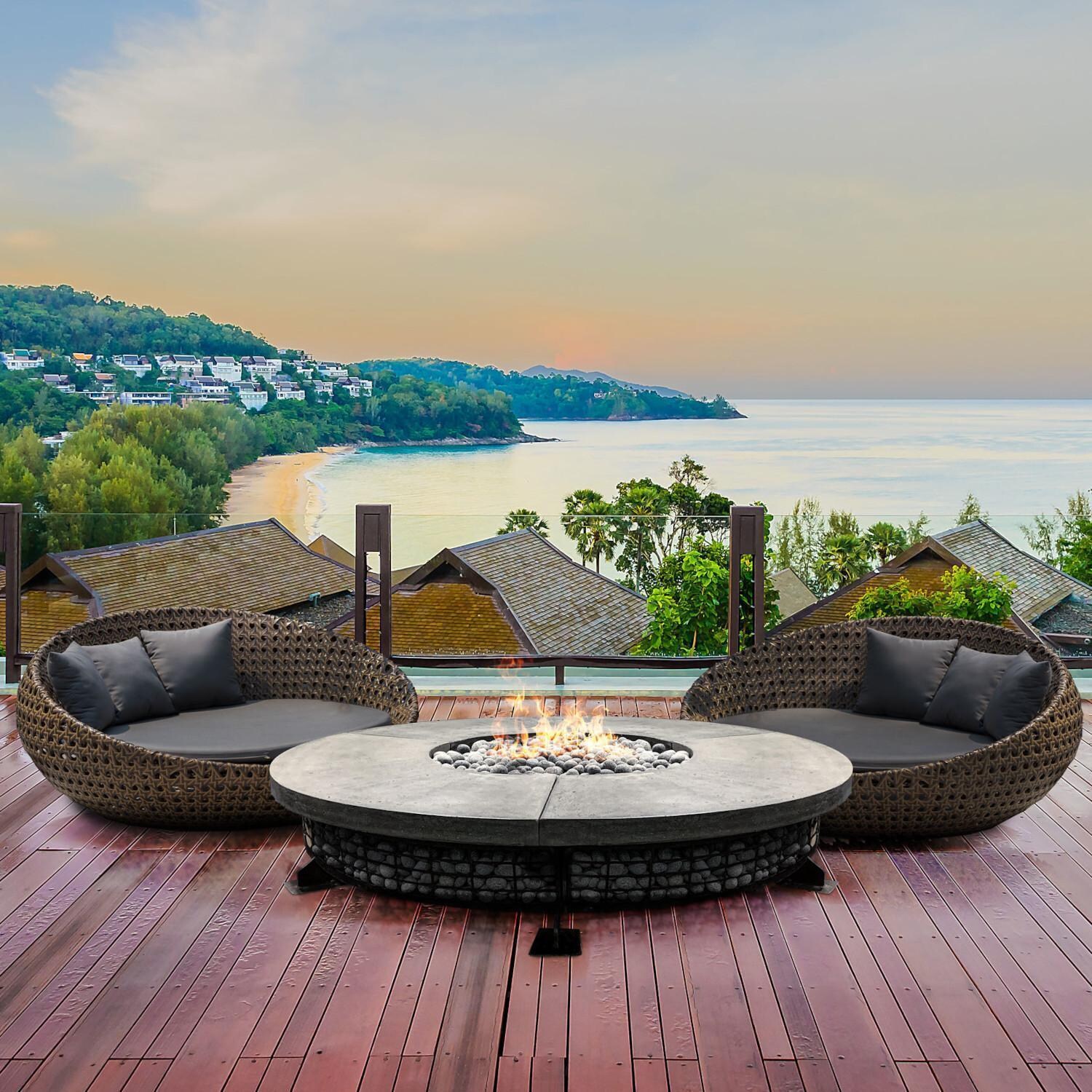 Prism Hardscapes SCPH-FUEGO8FTD-4 Fuego 89 89-in Natural Gas Fire Pit Table - Front View - Lifestyle thumbnail