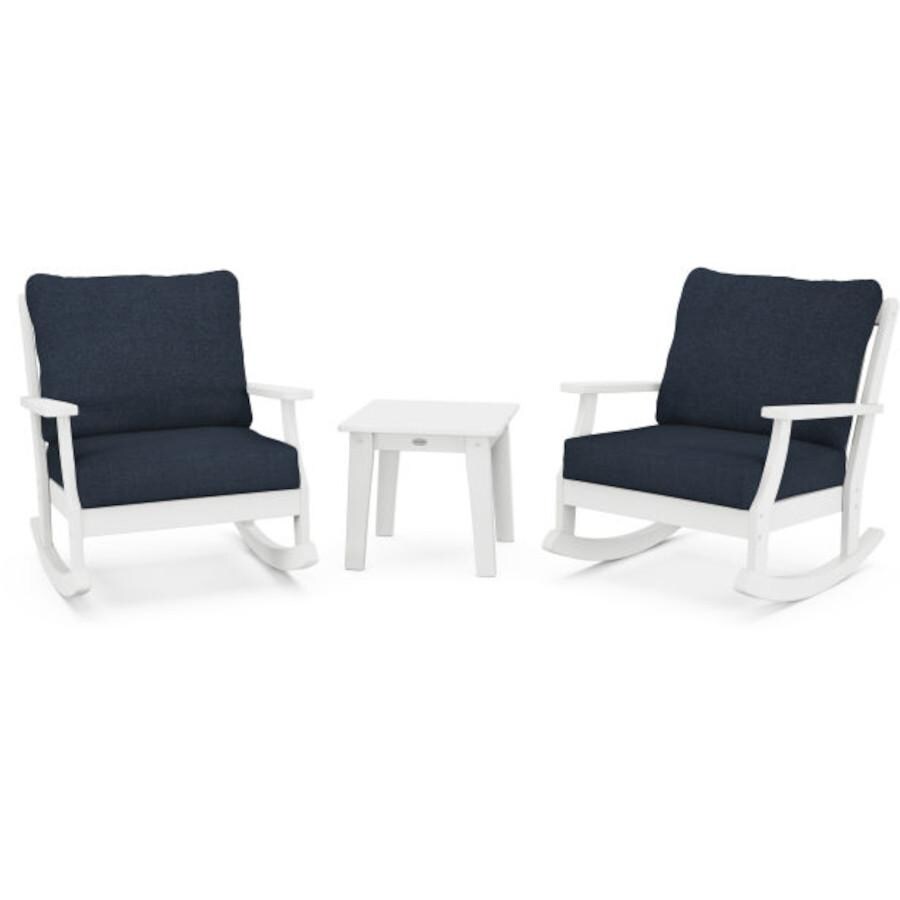 POLYWOOD Braxton 3-Piece Deep Seating Rocker Set in White / Marine ...