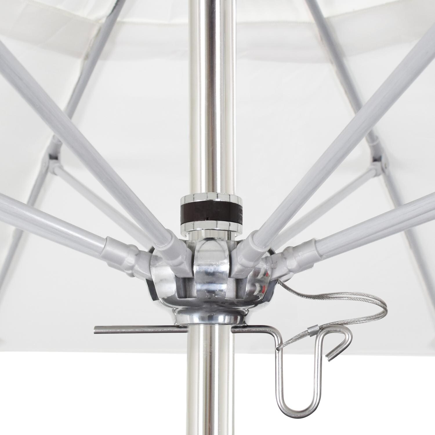 California Umbrella Allure Series 9 Ft Octagonal Stainless Steel Patio Umbrella W/ Pulley Lift & Fiberglass Ribs - Hub Detail thumbnail