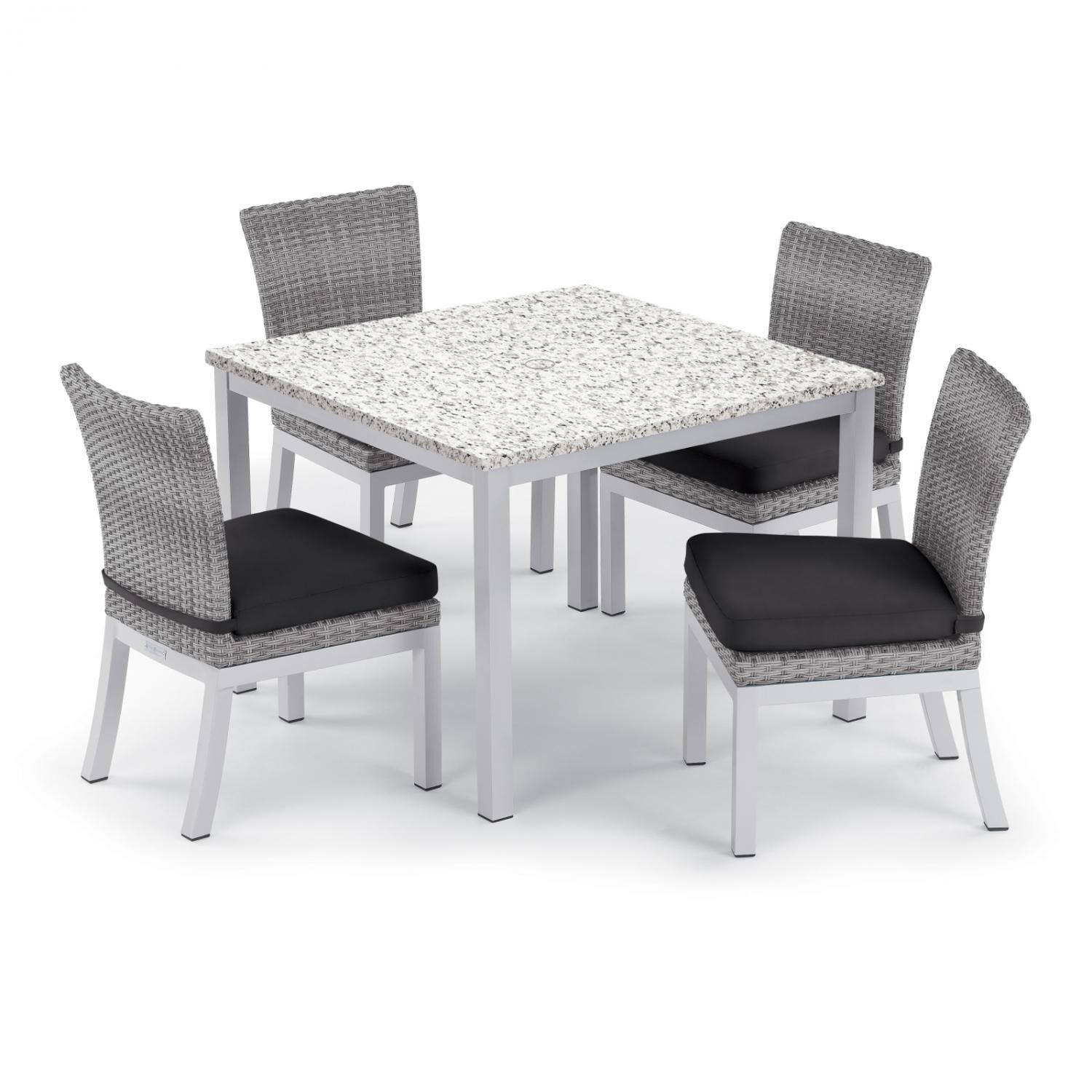 Argento 5 Pc Wicker Patio Dining Set w/ 39-in Square Lite-Core Ash Table, Side Chairs & Jet Black Cushions By Oxford Garden