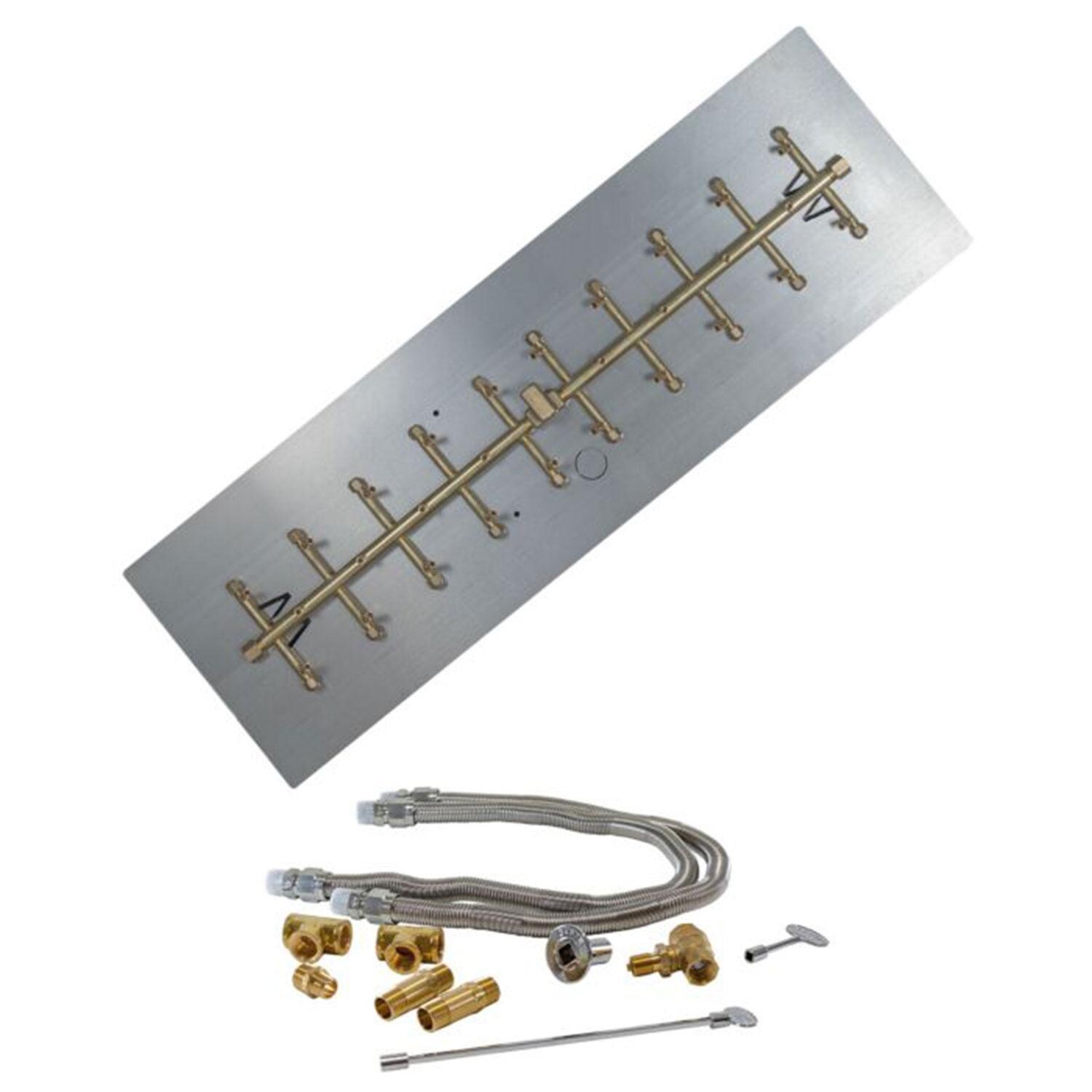 Warming Trends 38 3/4 X 7 Tree-Style Brass Natural Gas/Propane Burner w/ 44 X 14-in Plate & Double Flex Line Kit - White Background thumbnail