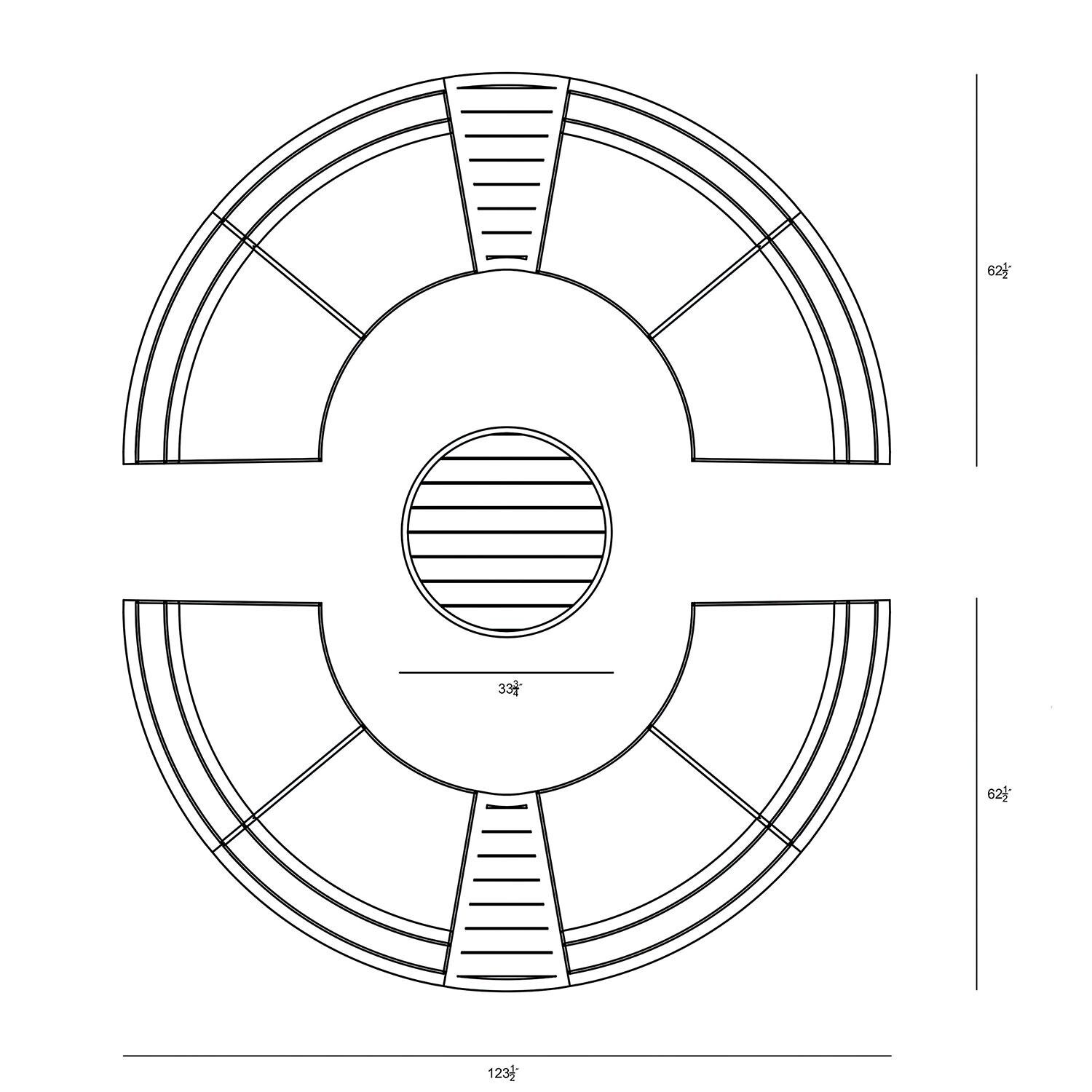 Lakeview MSTYCV-BK-7CSEC-CC Misty Cove 7 Pc Aluminum Curve Sectional Set in Black w/Coffee Table & Canvas Charcoal Cushions by Lakeview Outdoor Designs - Overhead Dimensions - Diagram thumbnail