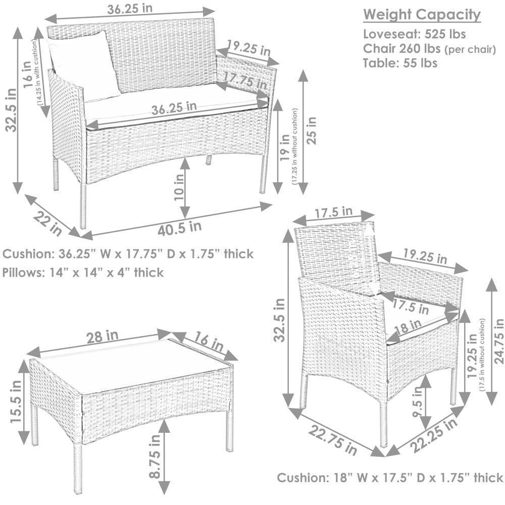 Ultimate Patio 4-Piece Patio Set - Dimensional thumbnail