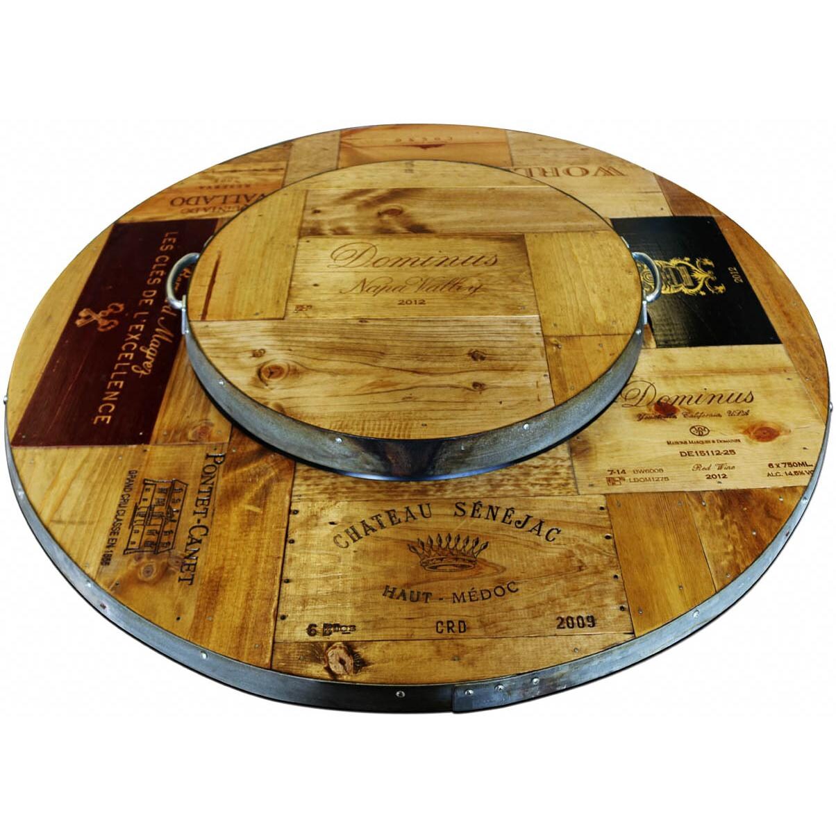 Vin De Flame Enthusiast 42-Inch Wine Barrel Fire Pit W/ 65,000 BTU Match Light Burner - Chat Height - Vintage Table Top - Vintage Wood Tray on table thumbnail