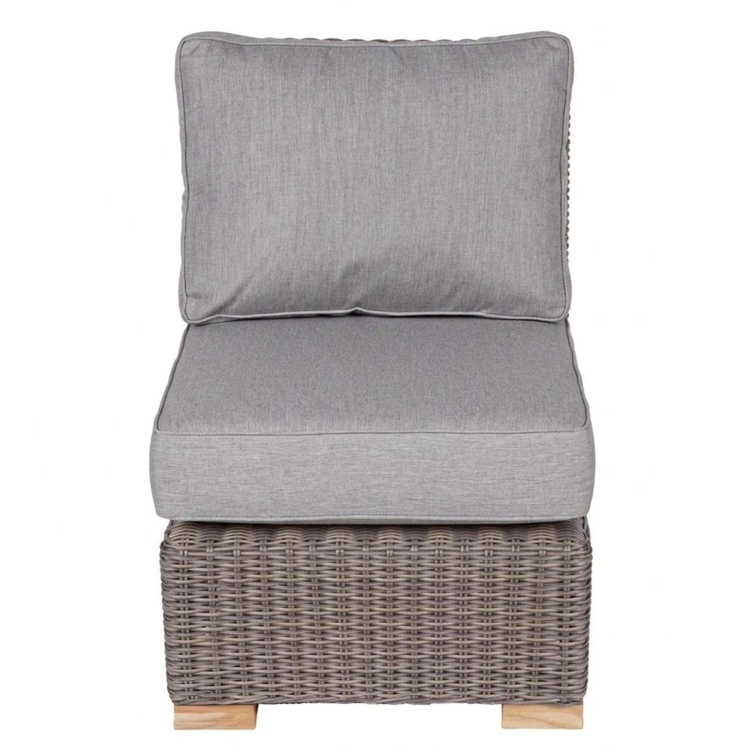 Royal Teak Collection SBING Sanibel Wicker Armless Club Chair w/ Sunbrella Cushions in Canvas Granite - Chair w/ Cushions - White Background thumbnail