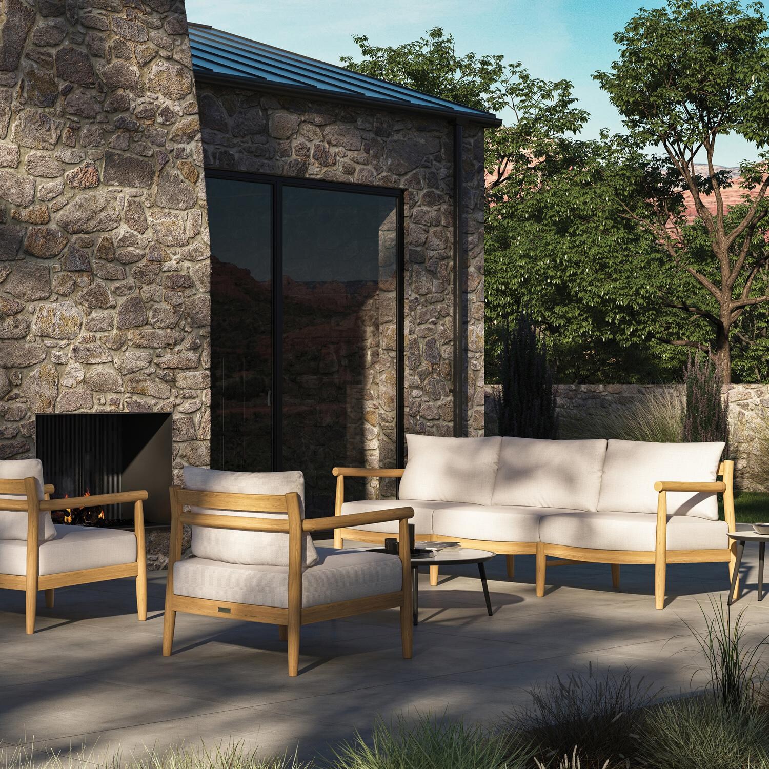 Oxford Garden Lido 3 Person Teak Sofa in Natural/Bliss Linen - Fireside thumbnail