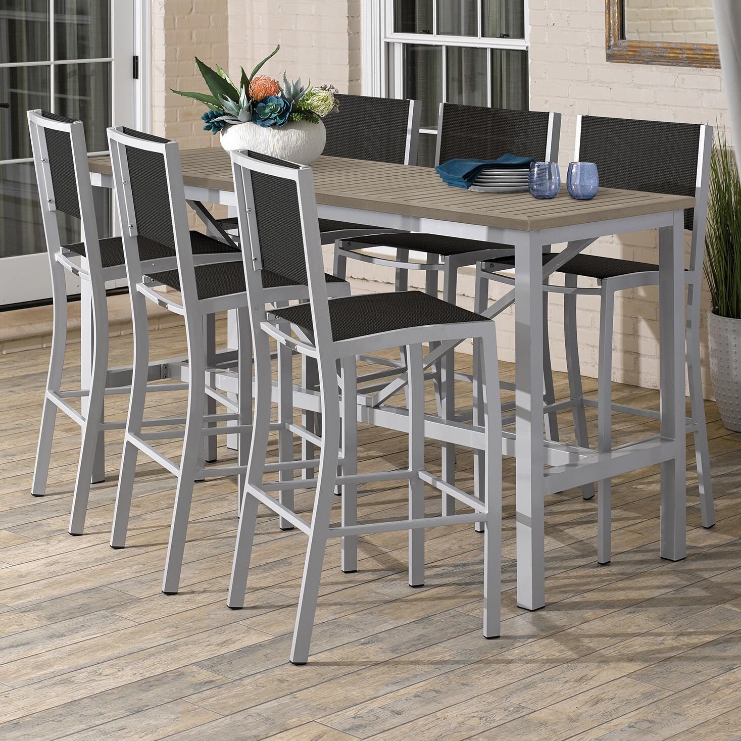 Travira 7 Piece Aluminum Patio Bar Set W/ 72 X 30 Inch Rectangular Table and Tekwood Vintage Tabletop By Oxford Garden - On The Patio thumbnail