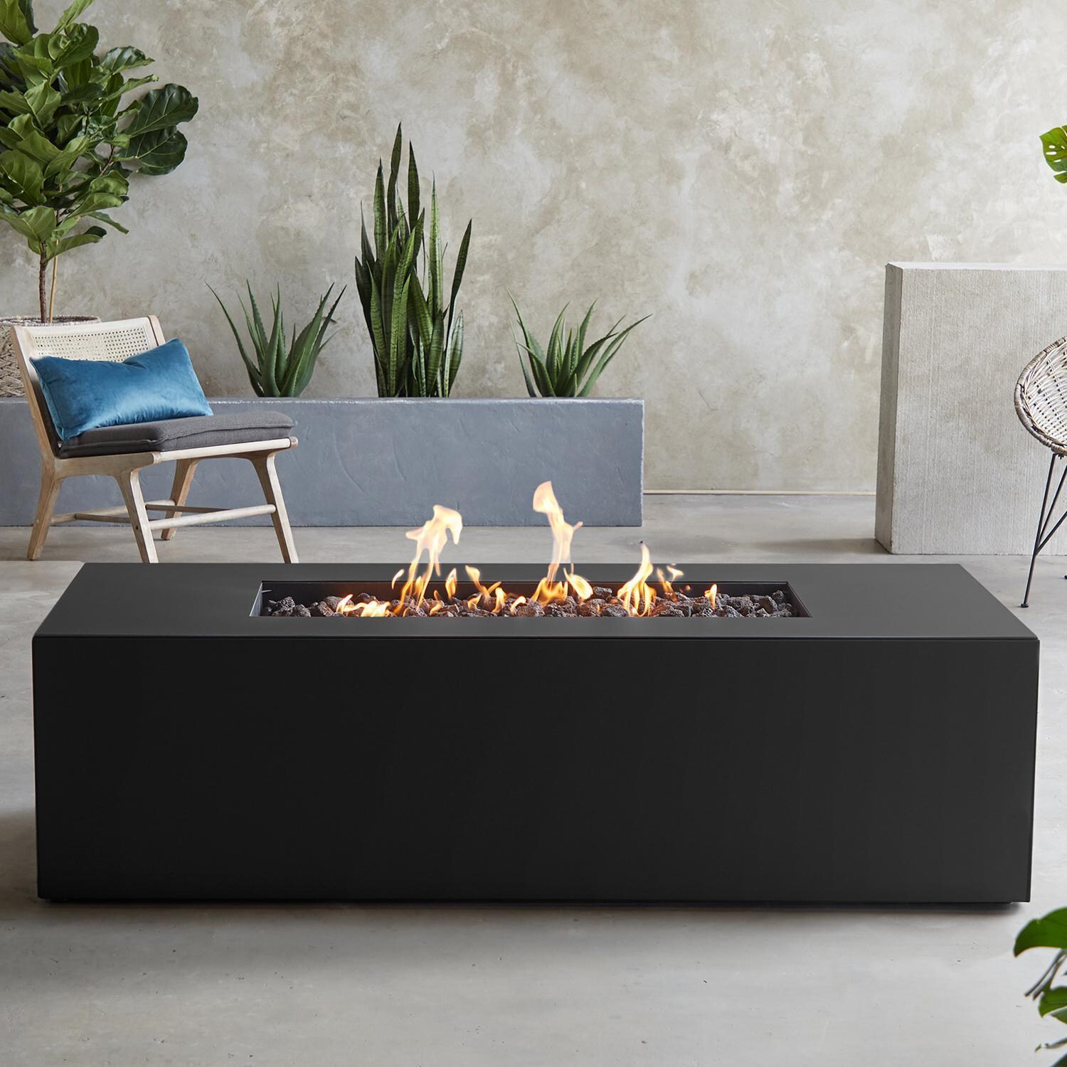 Covewood 72 Inch Rectangular Aluminum Propane Fire Pit in Charcoal by BBQGuys Signature