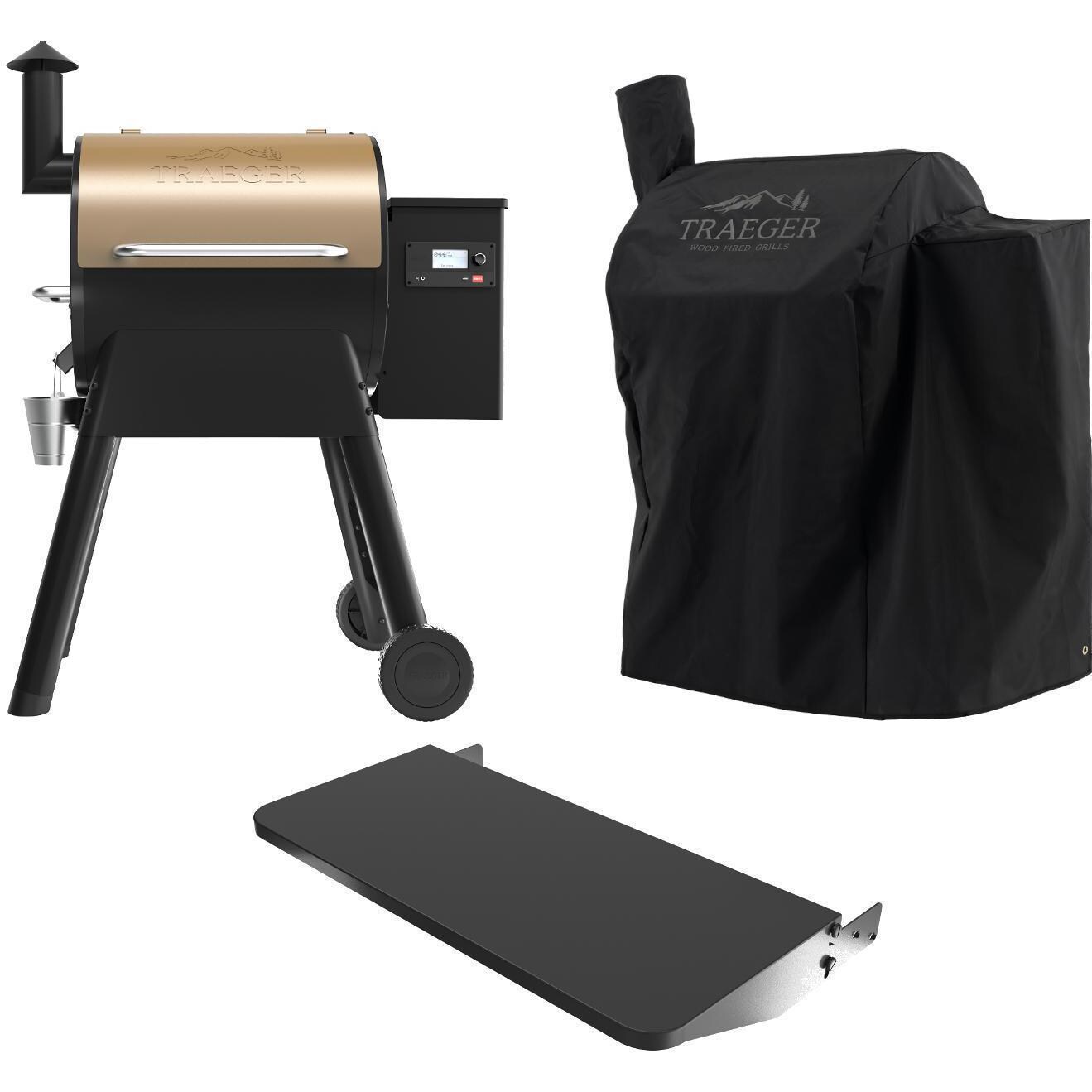 Traeger Pro 575 Wi-Fi Controlled Wood Pellet Grill W/ WiFIRE - Bronze W/ Front Shelf & Grill Cover - TFB57GZE + BAC362 + BAC503