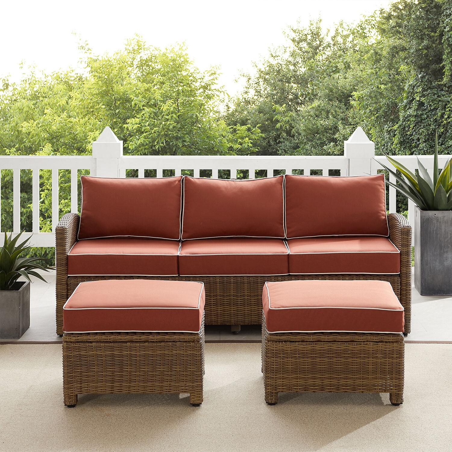 Ultimate Patio UP-92419WB-SG 3Pc Wicker Outdoor Sofa Patio Furniture Set in Sangria - Front View - Lifestyle thumbnail