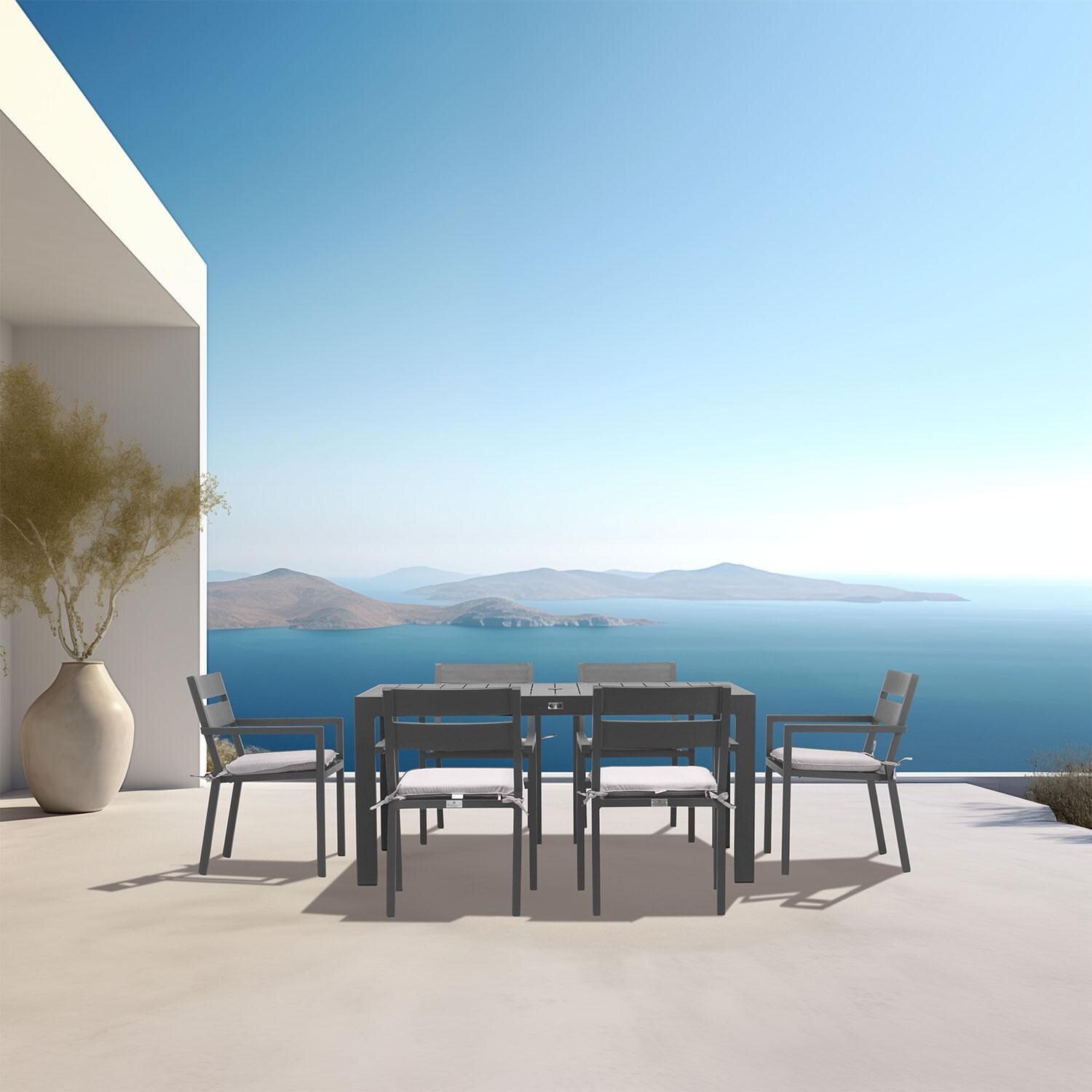 Calm Bay Classic 5 Pc Rectangular Dining Set in Black/Canvas Natural by Lakeview - Set (Shown in Slate/Cast Silver) - Lifestyle thumbnail