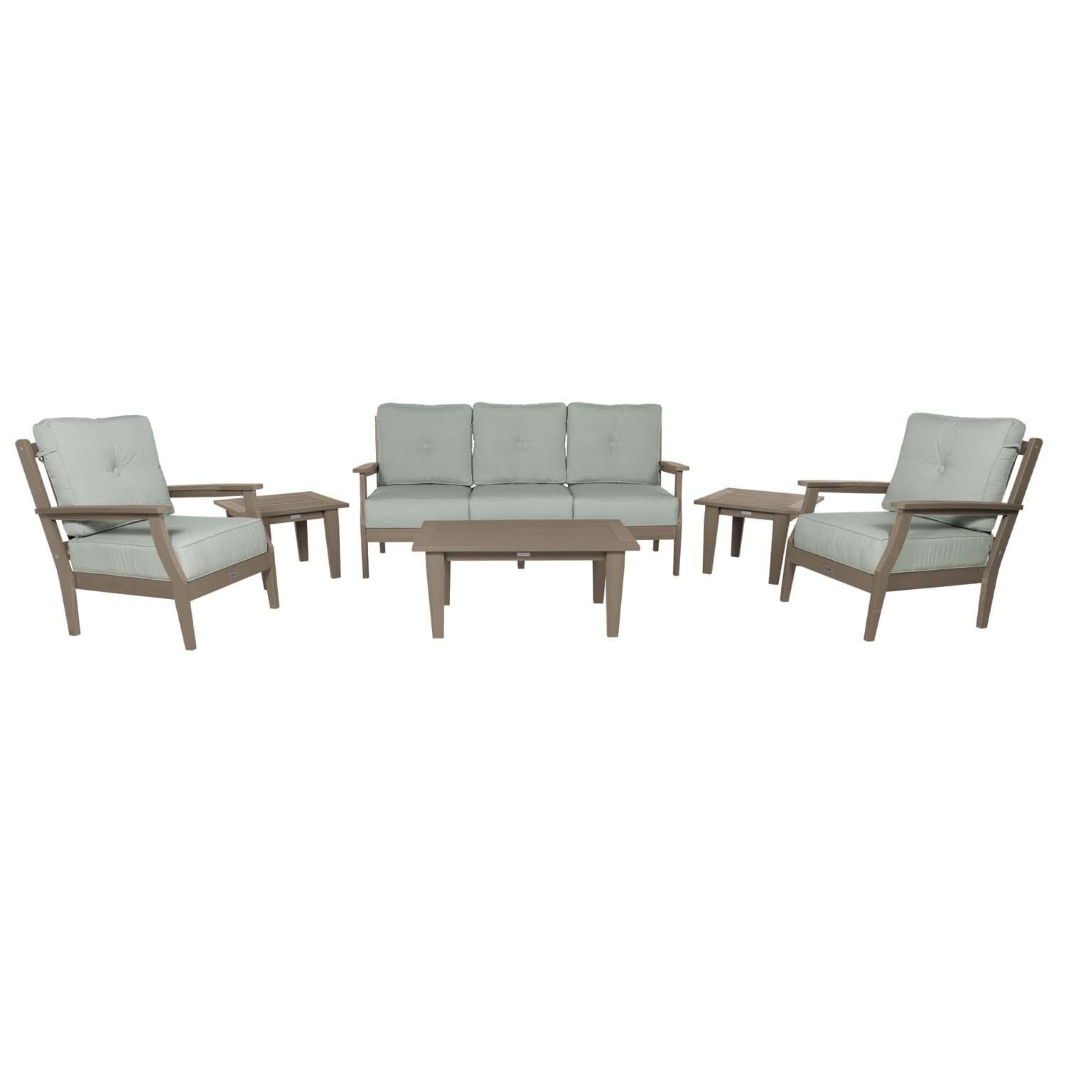 Blushing Bay 6 Pc Recycled Plastic Seating Set w/ Sofa in Canvas Seasalt/Woodland Brown by Lakeview Outdoor Designs - White Background thumbnail