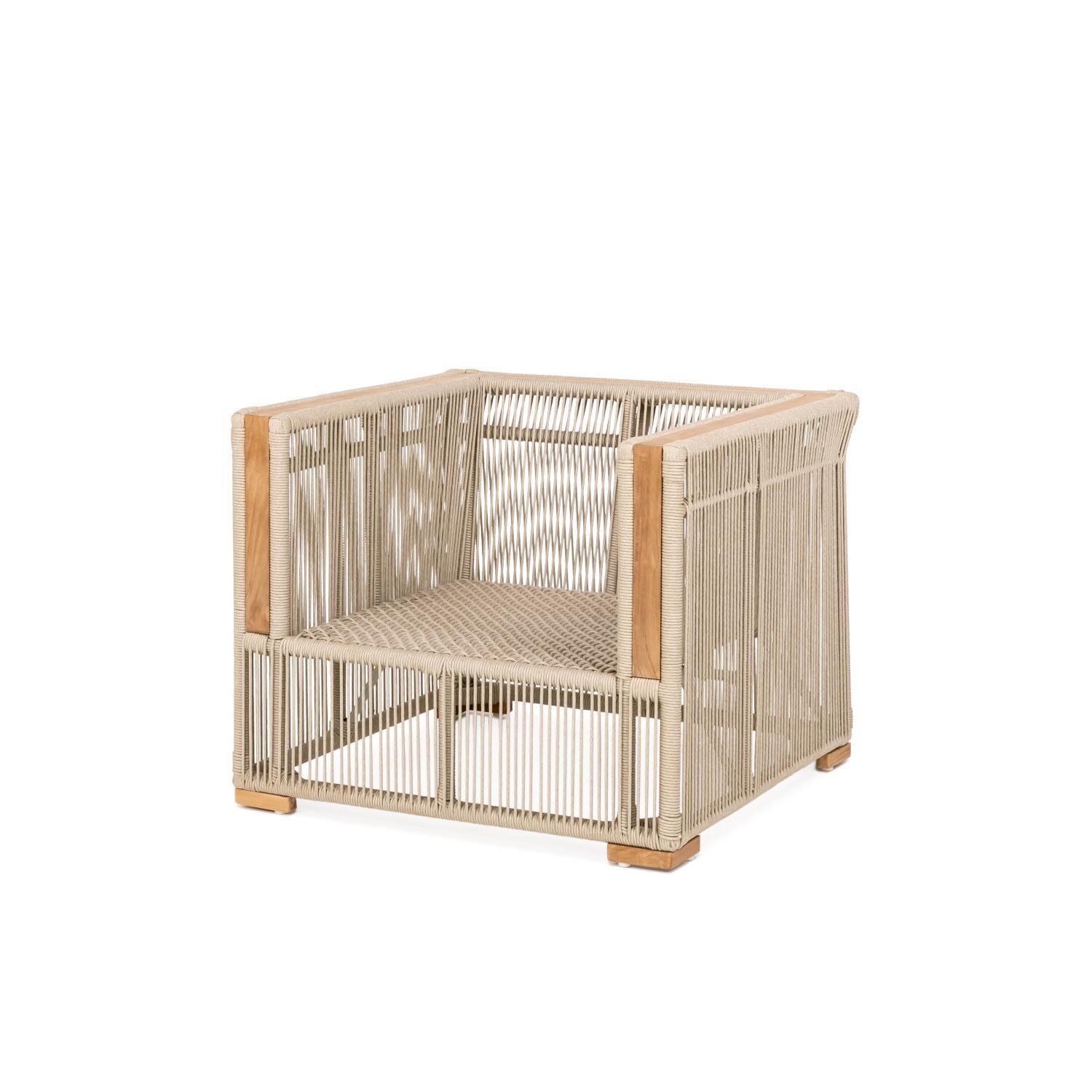 Teak + Table Breeze Olefin Rope & Teak Patio Club Chair in Dune/Granite - Frame Only - White Background thumbnail