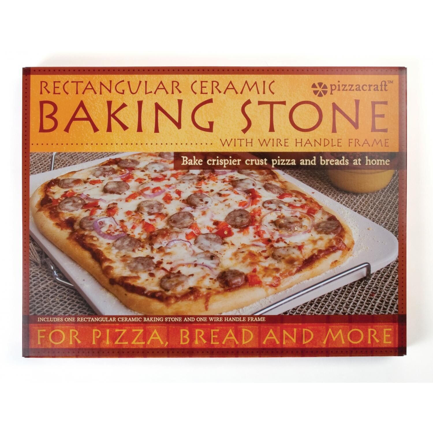 15-Inch Rectangular Pizza Stone With Wire Frame Packaging thumbnail