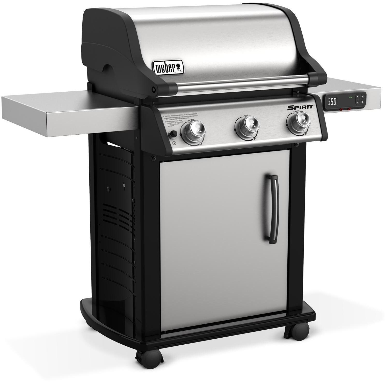 Weber Spirit 46502401 SX-315 Freestanding Propane Gas Smart Grill - Stainless Steel - Left-Side Angled View - White Background thumbnail