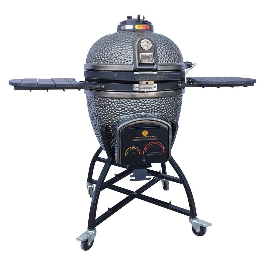 Vision Grills XD-402MG Vision Elite Series XD402 Deluxe 20-Inch Kamado Grill - Metallic Gun Metal Grey - Open Front thumbnail