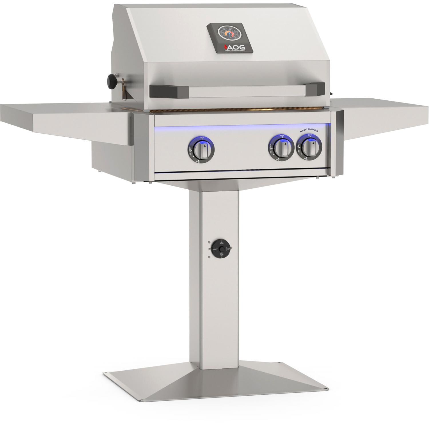 American Outdoor Grill L-Series 24-in 2-Burner Natural Gas Grill w/ Lights & Rotisserie Kit on Patio Post Base