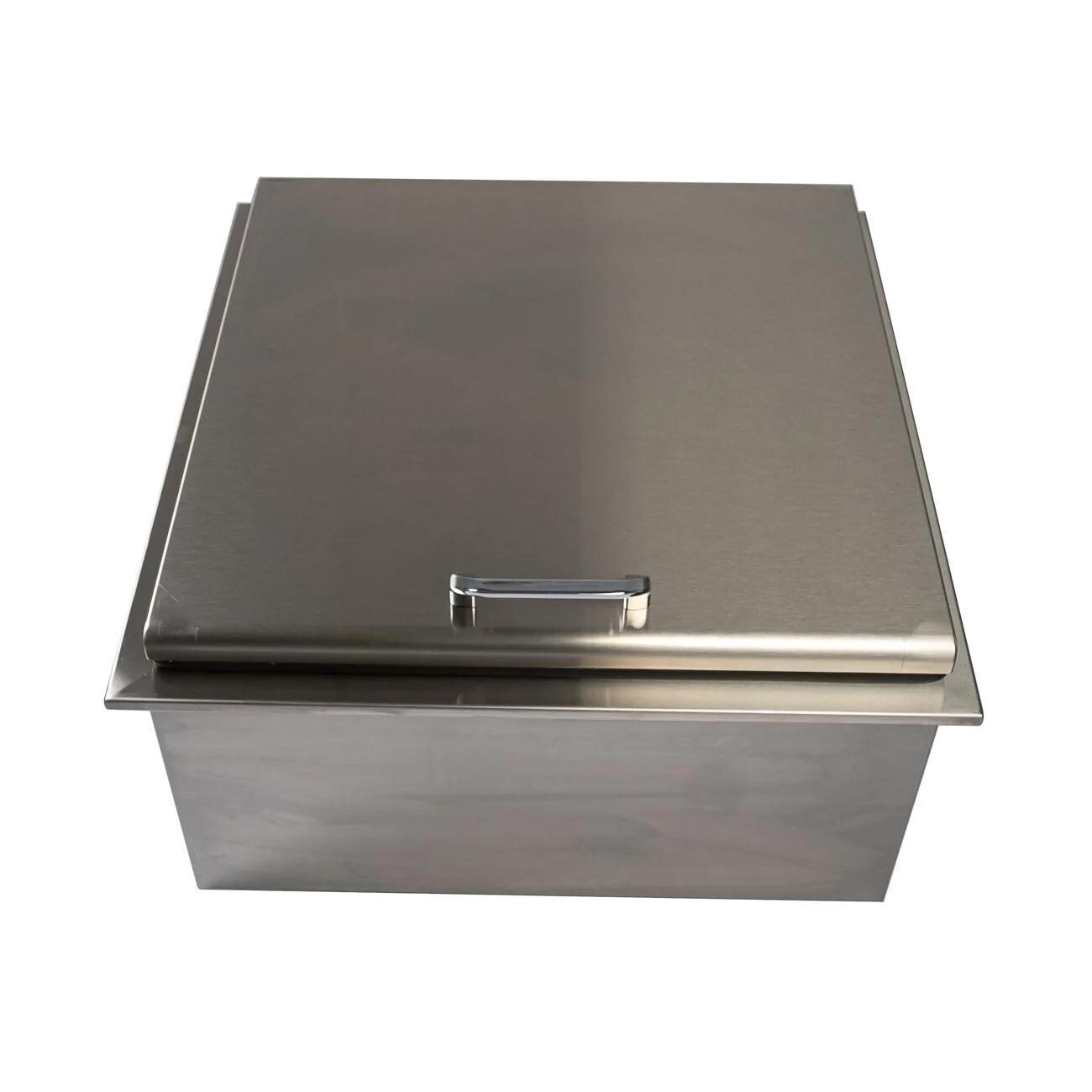 BBQGuys Signature 25-in Contempo/Traditional Drop-In Ice Bin Cooler With Condiment Holder - Closed - White Background thumbnail