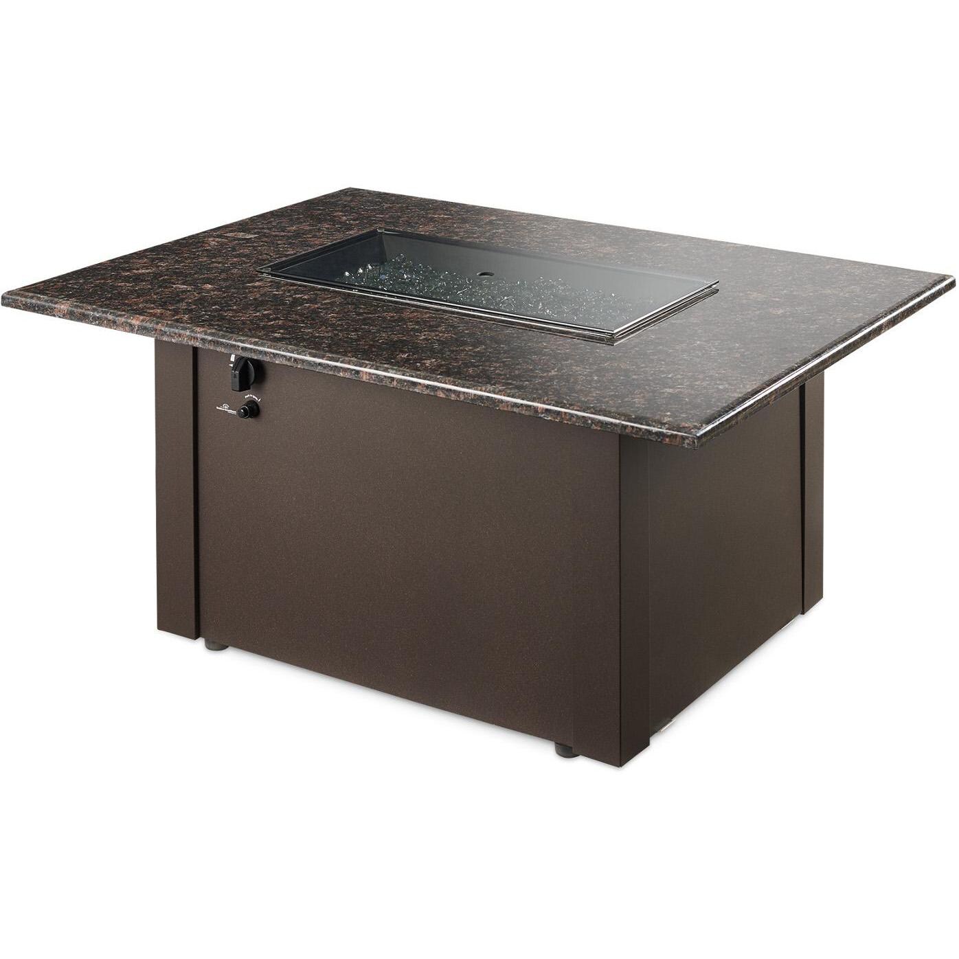 The Outdoor GreatRoom Company Grandstone Rectangular Gas Fire Pit Table - British Brown - Includes grey glass burner cover thumbnail