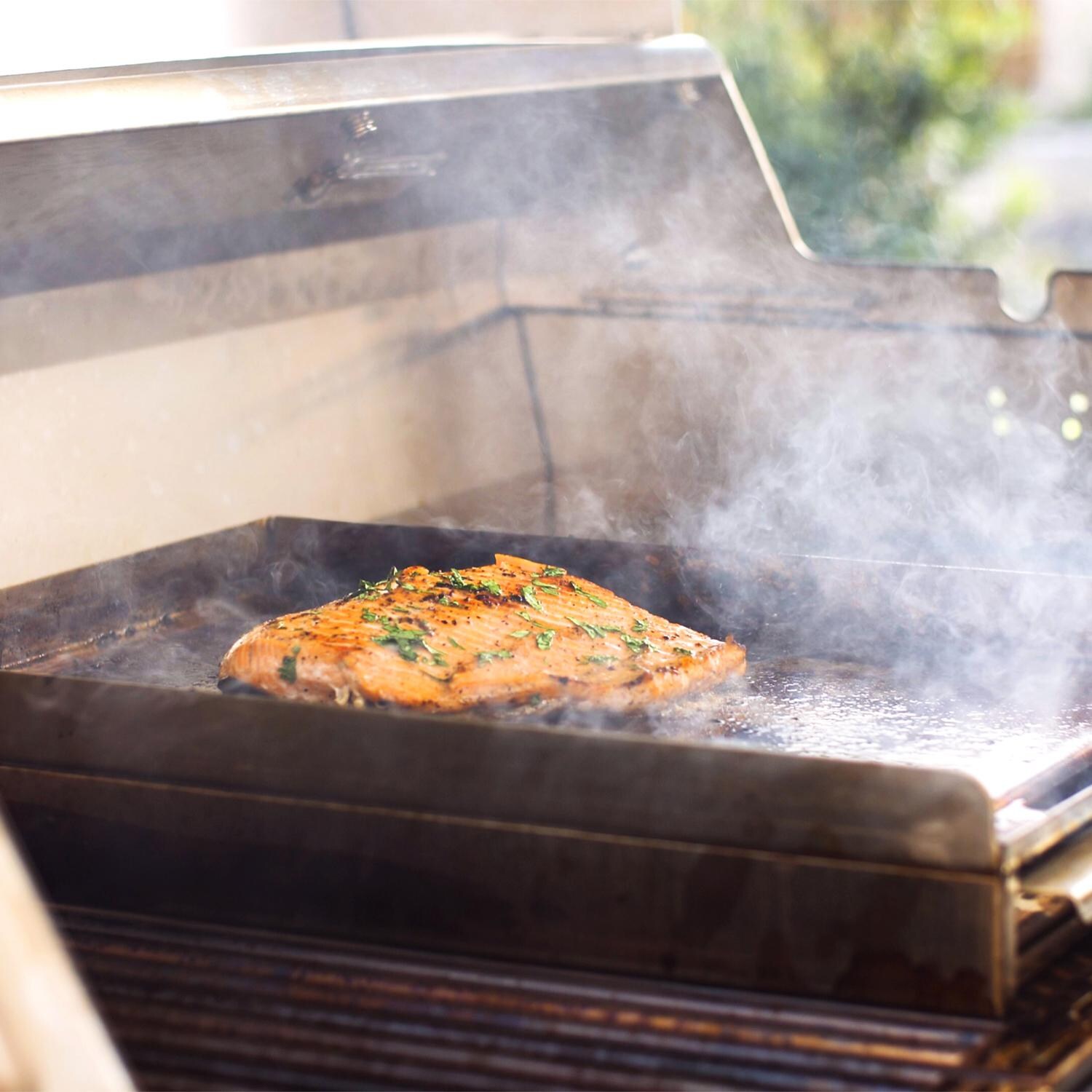 Saber A00AA1313 EZ Stainless Steel Griddle For Gas Grills - Cooking Salmon thumbnail