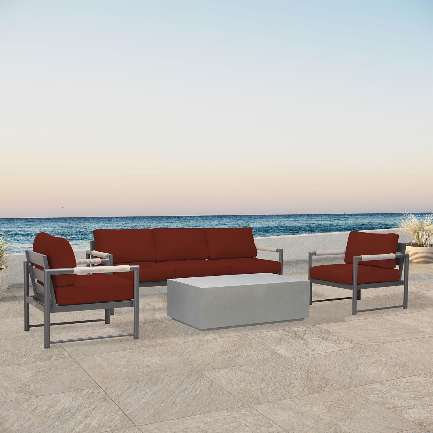 Lakeview AVEBAY-SL-PG-SET135-HN Avenue Bay Slate/Pebble Gray 4 Pc Sofa Set - Canvas Henna - Angled On Patio - Lifestyle thumbnail