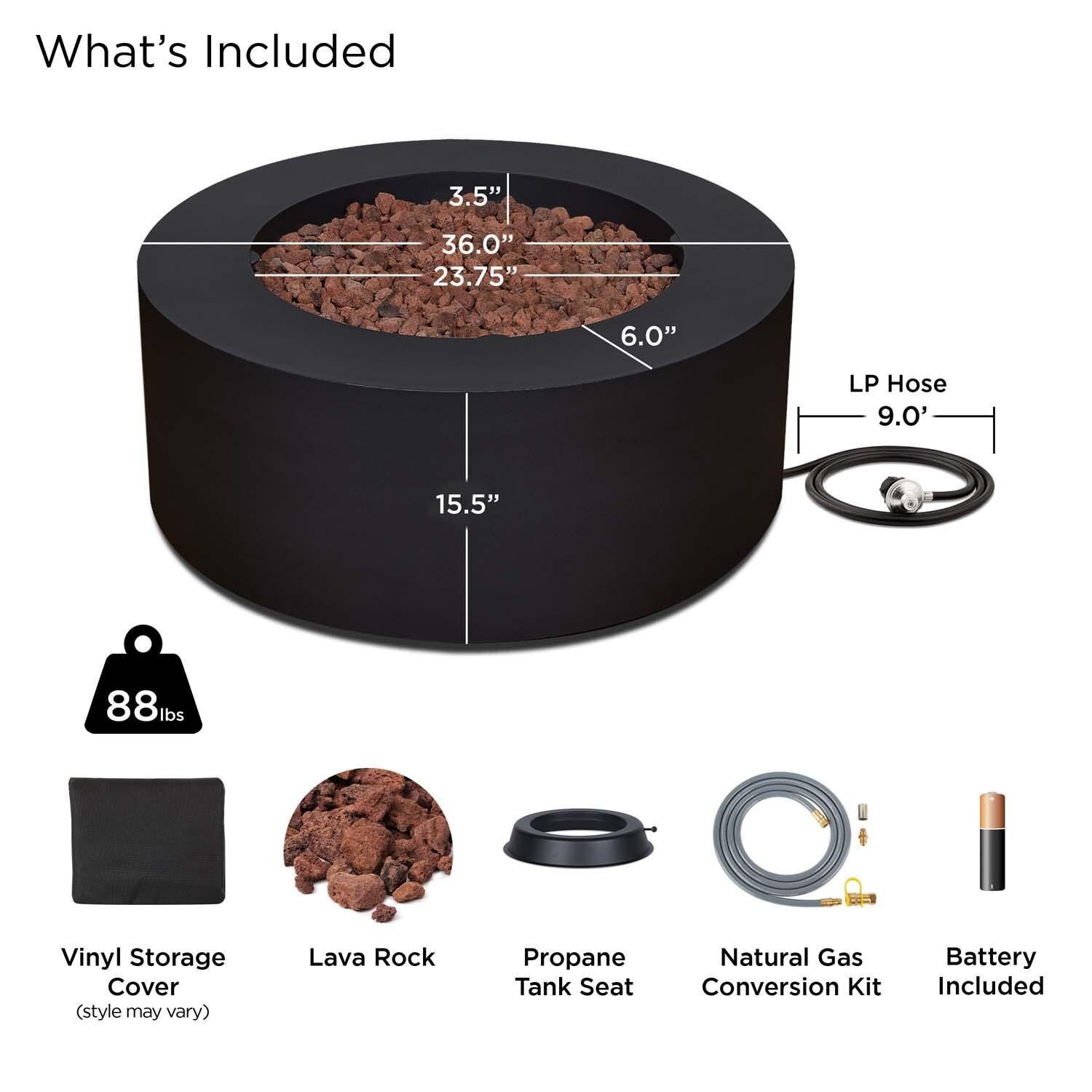 Elysian 4 Pc Powder Coated Steel 36 Inch Round Fire Pit in Black by Lakeview - Included - White Background thumbnail