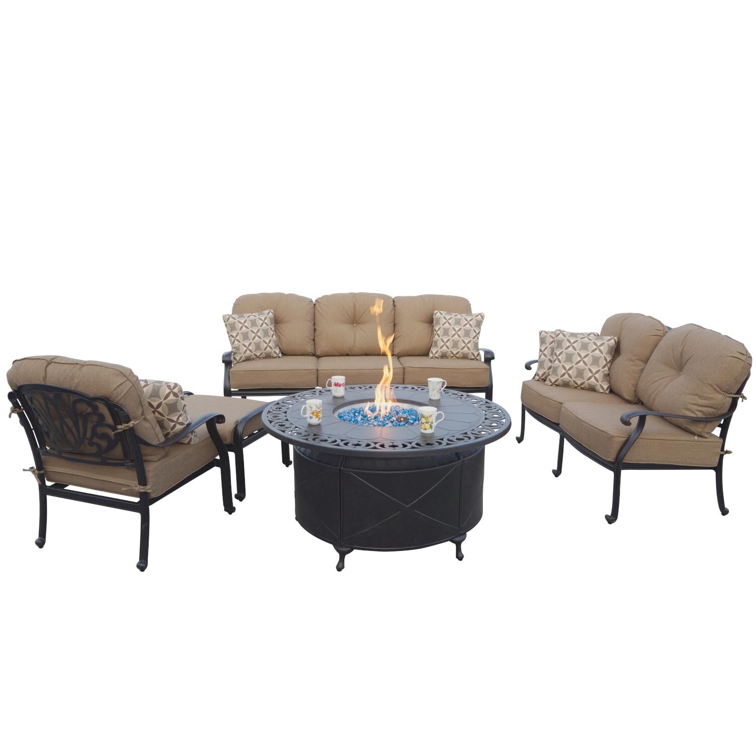 Elisabeth 5 Piece Cast Aluminum Patio Fire Pit Deep Seating Conversation Set By Darlee image