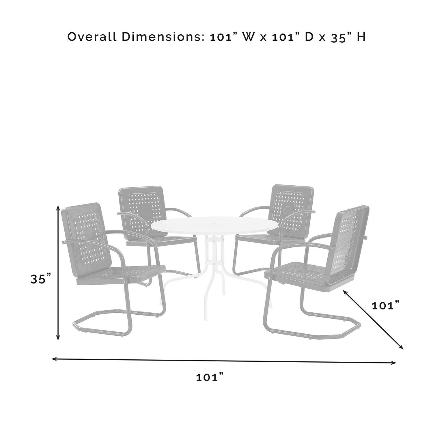 Ultimate Patio UP-32250NV 5Pc Round Retro Outdoor Dining Set in Navy Blue - Overall Dimensions - Diagram thumbnail