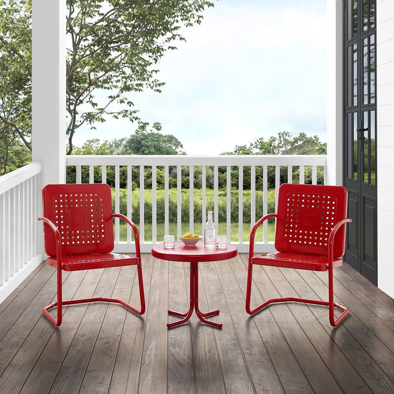 Ultimate Patio UP-32252RE 3Pc Retro Outdoor Chair Set in Red Gloss W/ Red Gloss Table - On Porch - Lifestyle thumbnail