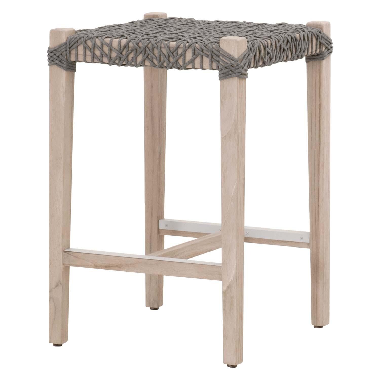 Blushing Bay Woven Rope Backless Counter Bar Stool in Dove By Lakeview - Angled View thumbnail
