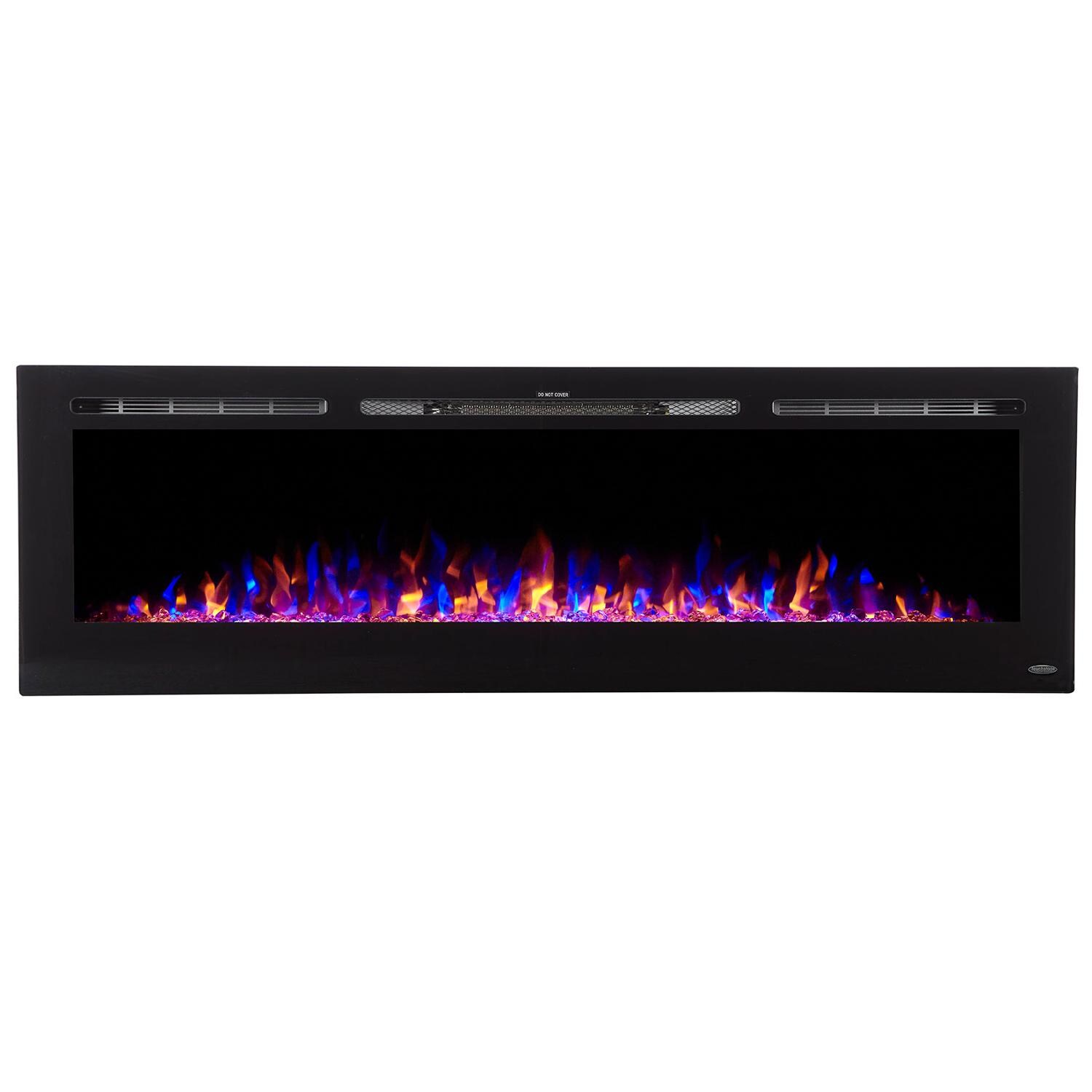 Touchstone Home Products Sideline 72-Inch Wall Mount/Flush Mount Electric Fireplace With Black Glass Surround - 80015