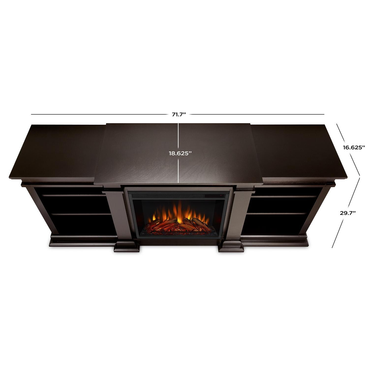 Real Flame - G1200E-DW - Fresno 71-Inch Electric Fireplace Entertainment Center - Dark Walnut - Overall Dimensions thumbnail
