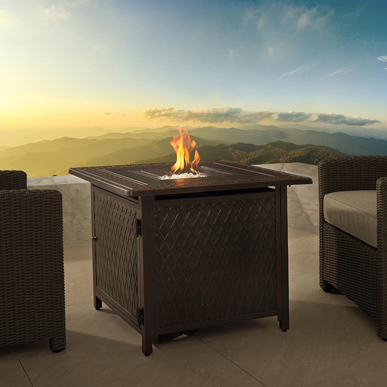 Ultimate Patio 63693-NG Palm Way 32-Inch Square Aluminum Natural Gas Fire Pit thumbnail