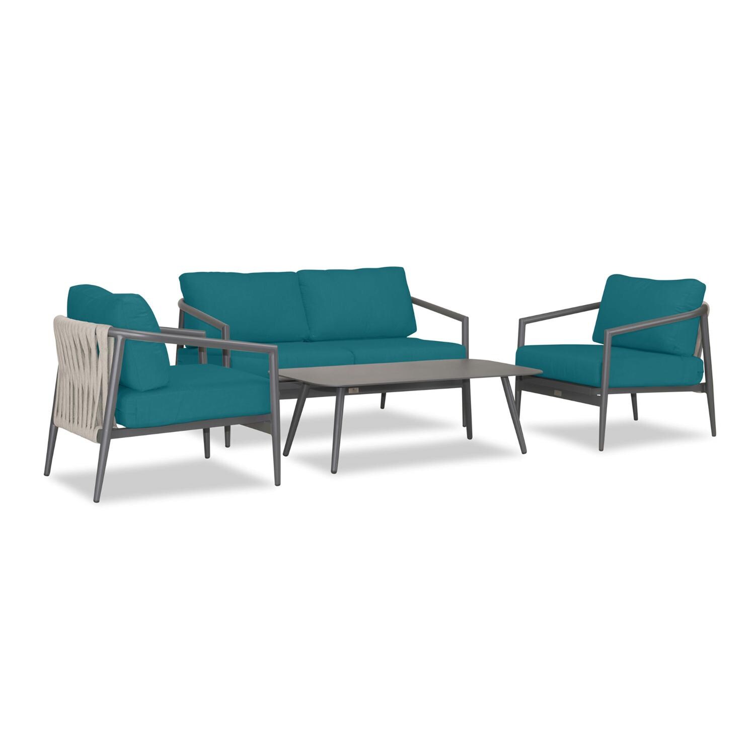 Lakeview Midnight Cove 4 Pc Aluminum Loveseat Seating Set in Slate/Pebble Gray/Spectrum Peacock - Angled - White Background thumbnail