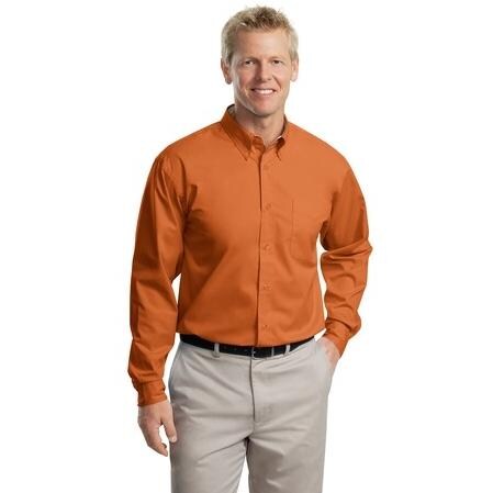 Port Authority Long-Sleeve Easy Care Shirt - Texas Orange/Light Stone