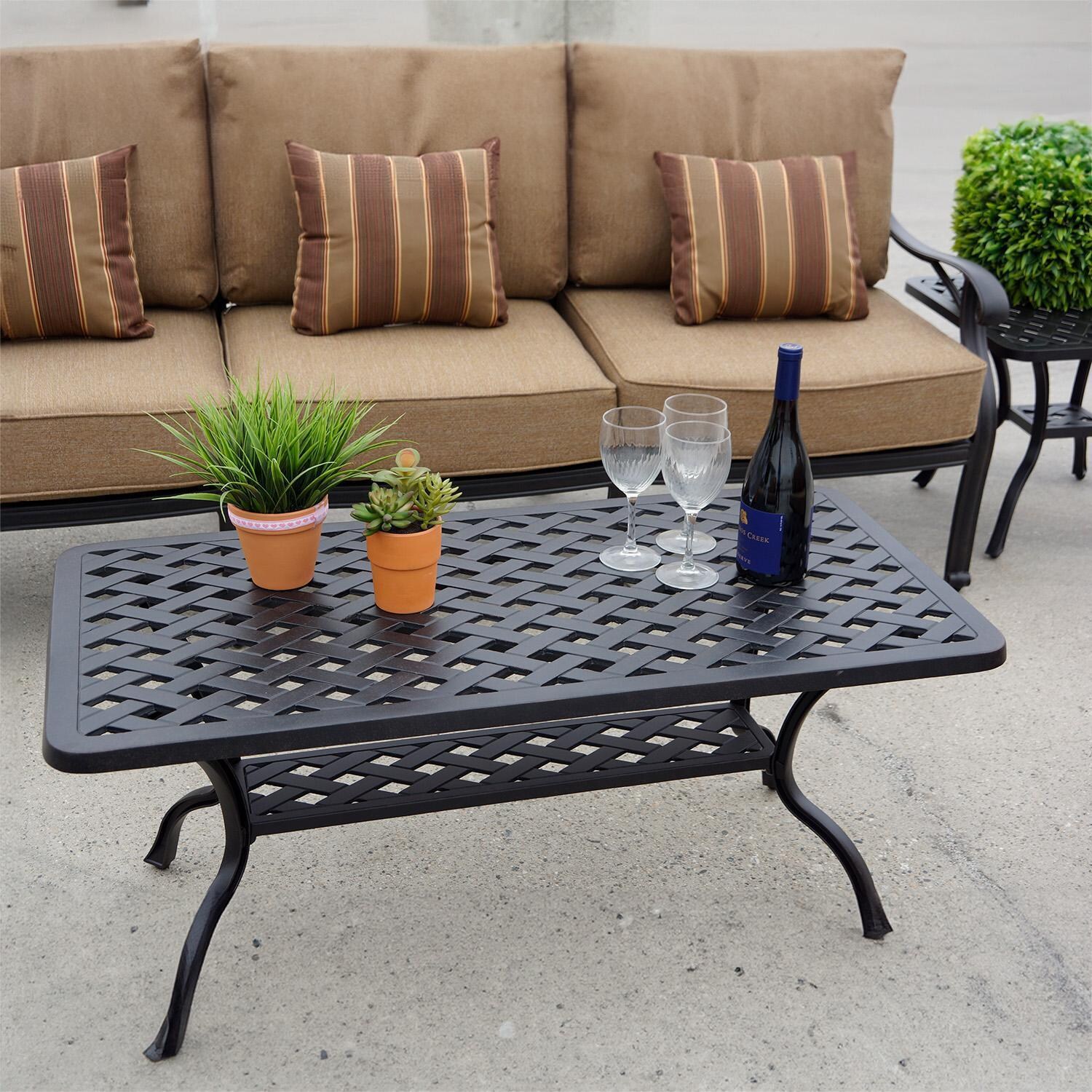 Darlee Nassau 6-Piece Patio Deep Seating Set with Cushions and 21 Inch Square End Table and 21 X 42 Inch Rectangular Coffee Table - Coffee Table - Lifestyle thumbnail