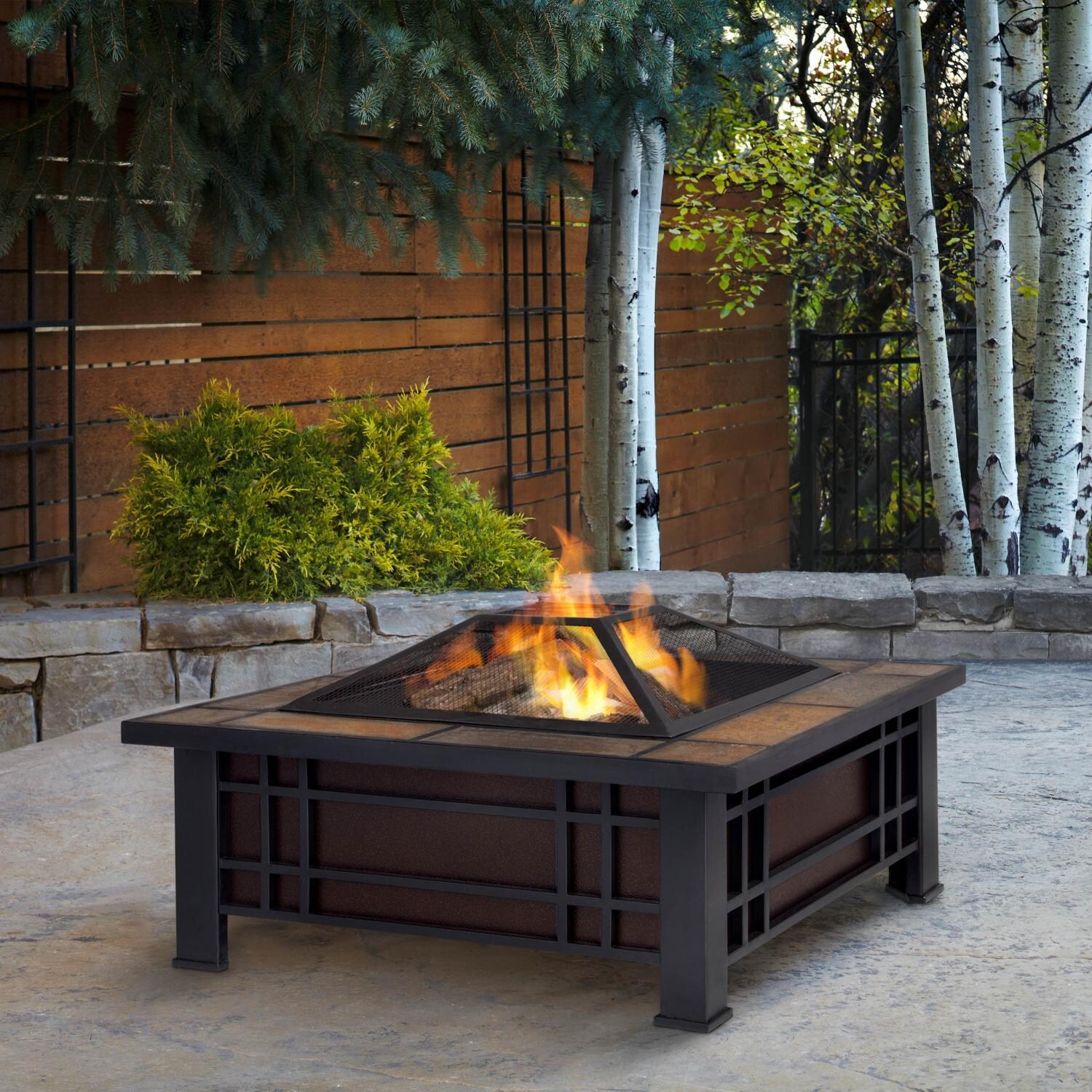 Ultimate Patio Revere 33-Inch Square Wood Burning Fire Pit - Black - SC-906-BK