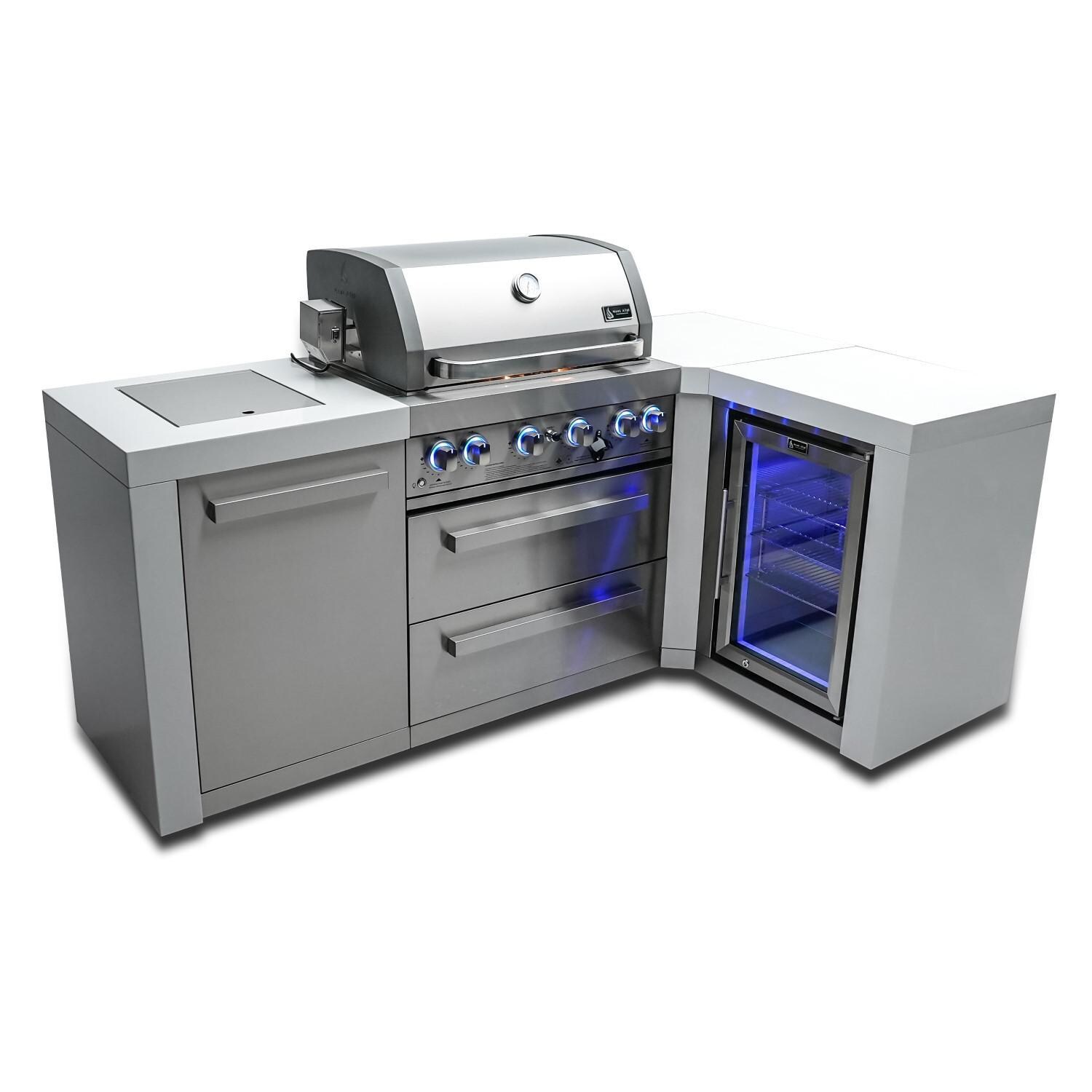 Mont Alpi - MAi400-D90FC - Deluxe 90 Degree Propane Gas Island Grill W/ Refrigerator Cabinet, Infrared Side Burner, & Rotisserie Kit - White Background thumbnail