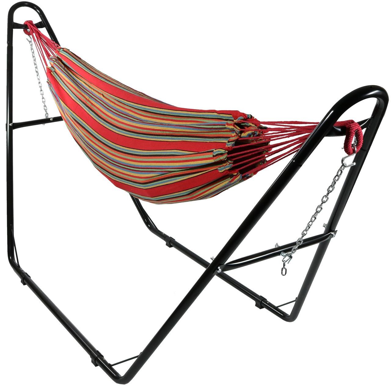 Sunnydaze Decor Brazilian Double Hammock w/ Universal Multi-Use Stand - Sunset - Sunset-MHS-Combo