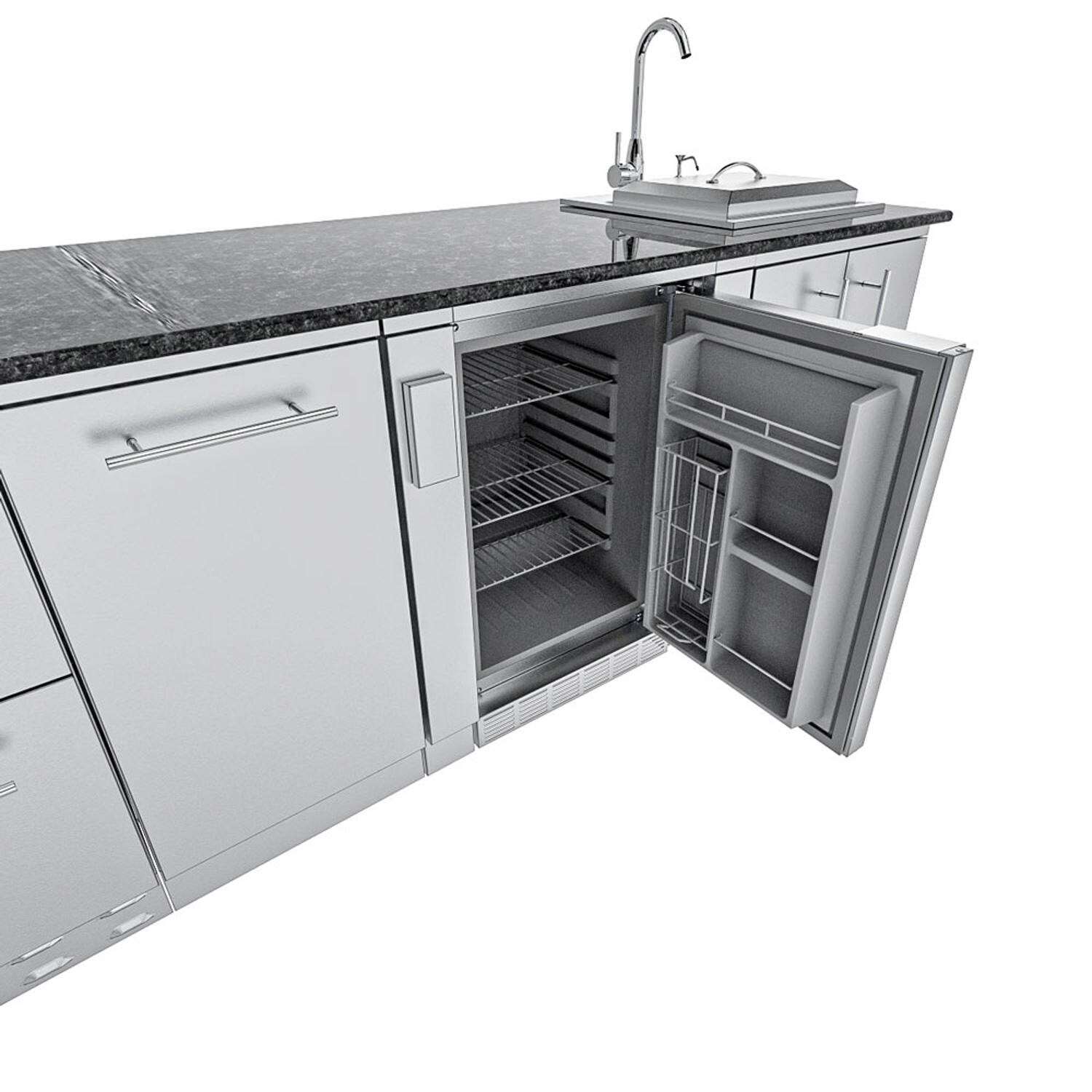 Sunstone Grills SCPRANCHER8.10BY11-LP Rancher 11 Ft Outdoor Kitchen Island w/ Propane Grill & Side Burner, Sink, Refrigerator, Trash Bin, Door & Drawer - Refrigerator - White Background thumbnail