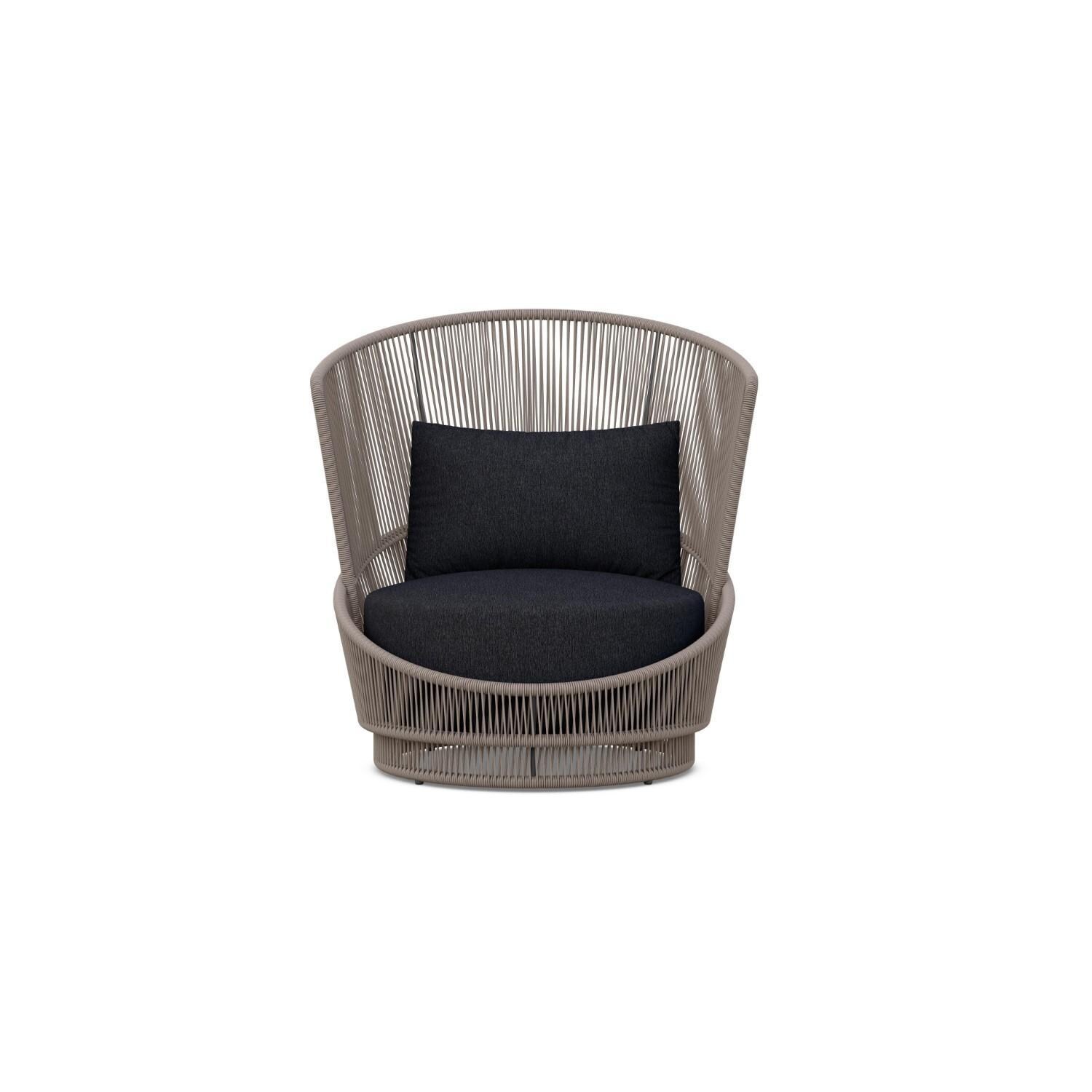 Azzurro Living PMA-TR18S1S-CU Palma Woven Rope Swivel Club Chair in Mocha/Midnight - Front - White Background thumbnail