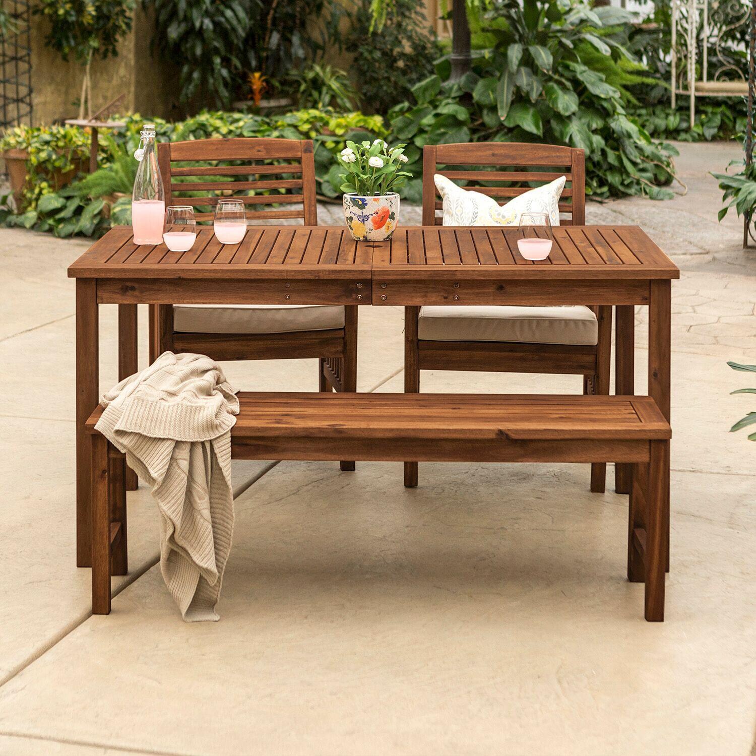Ultimate Patio Horizon Way 4 Piece Dark Brown Acacia Patio Dining Set W/ 60 X 34 Inch Rectangular Table & Natural Cushions thumbnail