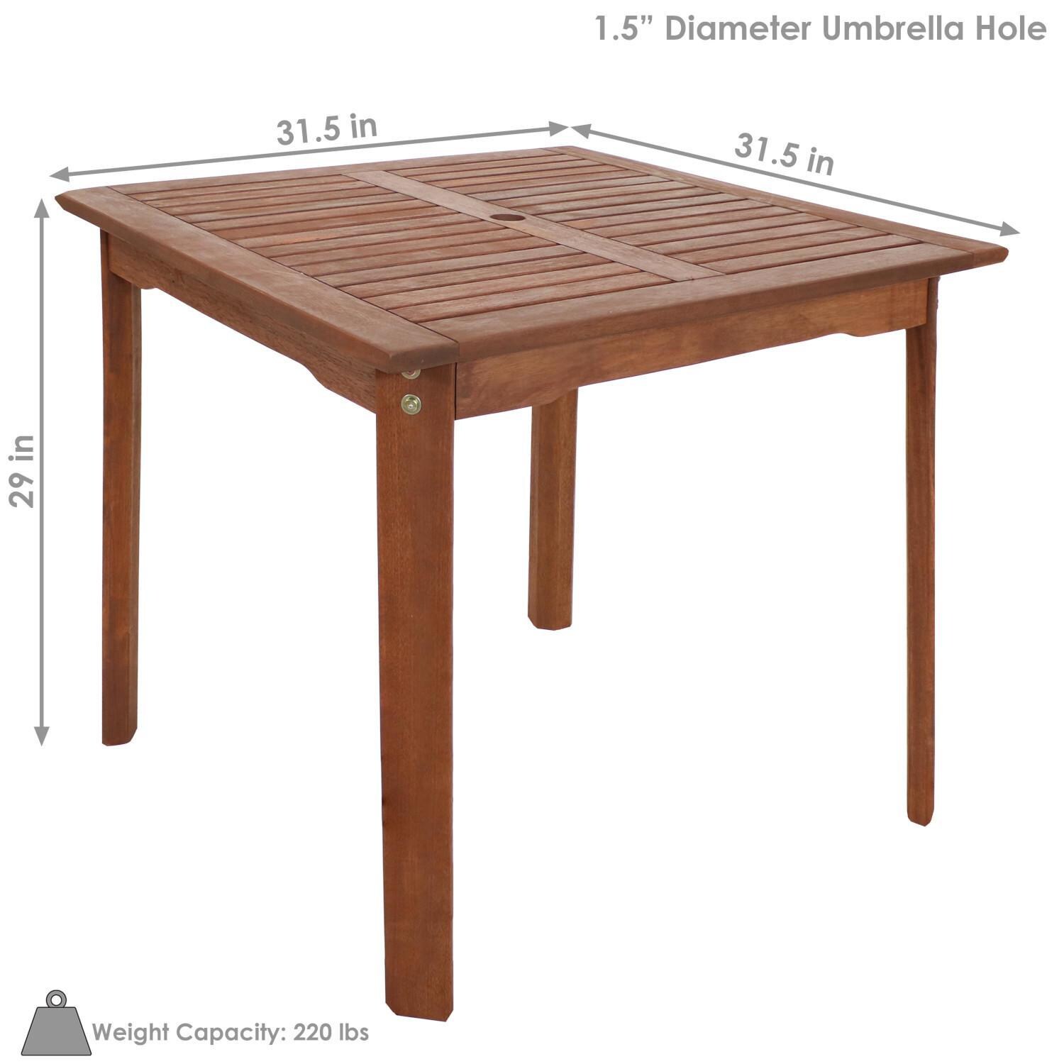 Ultimate Patio 31 1/2-Inch Meranti Wood Square Table W/ Teak Oil Finish - Dimensions thumbnail