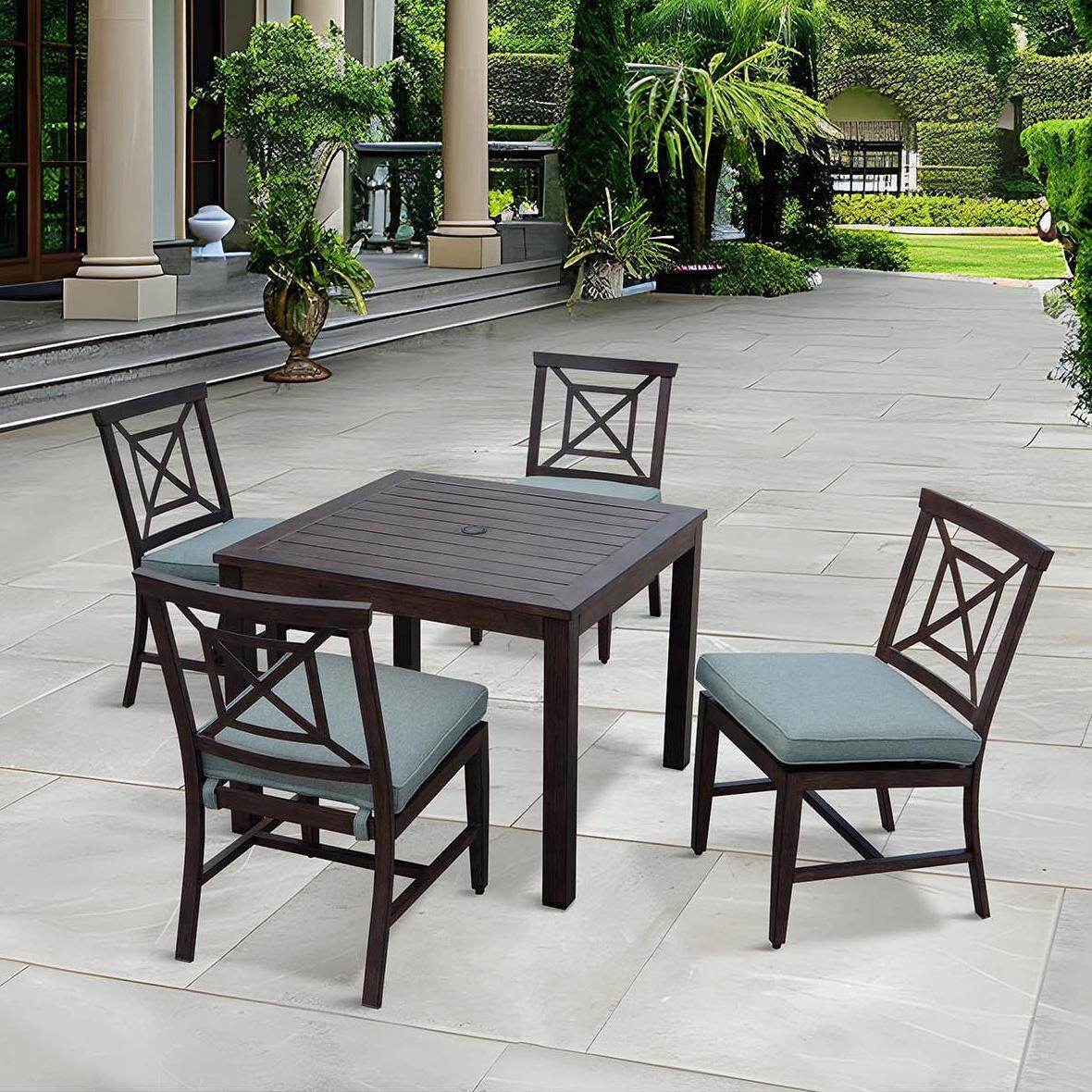 Atlantis Aluminum Dining Side Chair Set of 2 w/ Spa Cushions in Walnut By Darlee - Shown w/ Set - Lifestyle thumbnail