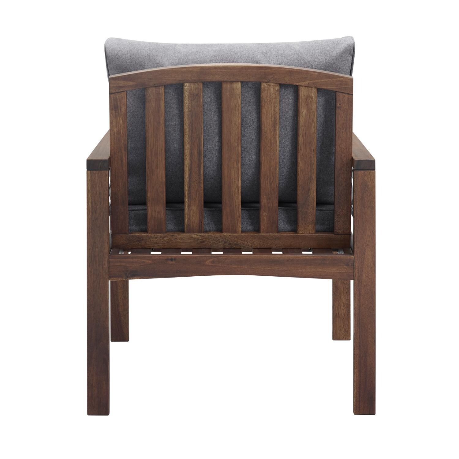 Ultimate Patio Land Bay 2 Piece Acacia & Steel Patio Club Chair Set W/ Gray Cushions - Gray/Dark Brown - Rear View thumbnail