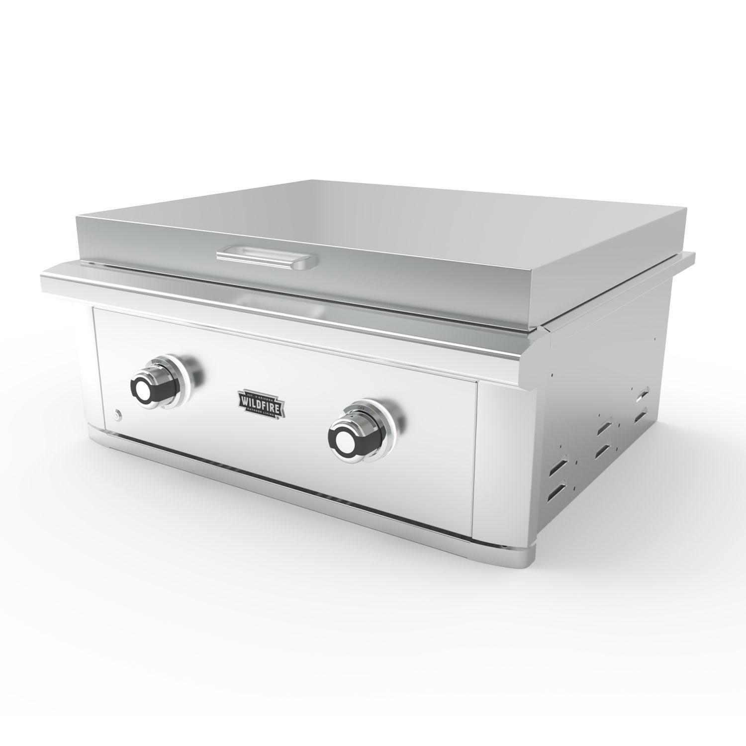 Wildfire Ranch Pro 30-in 304 SS Natural Gas Griddle w/ Freestanding Cart - Griddle Angled - White Background thumbnail