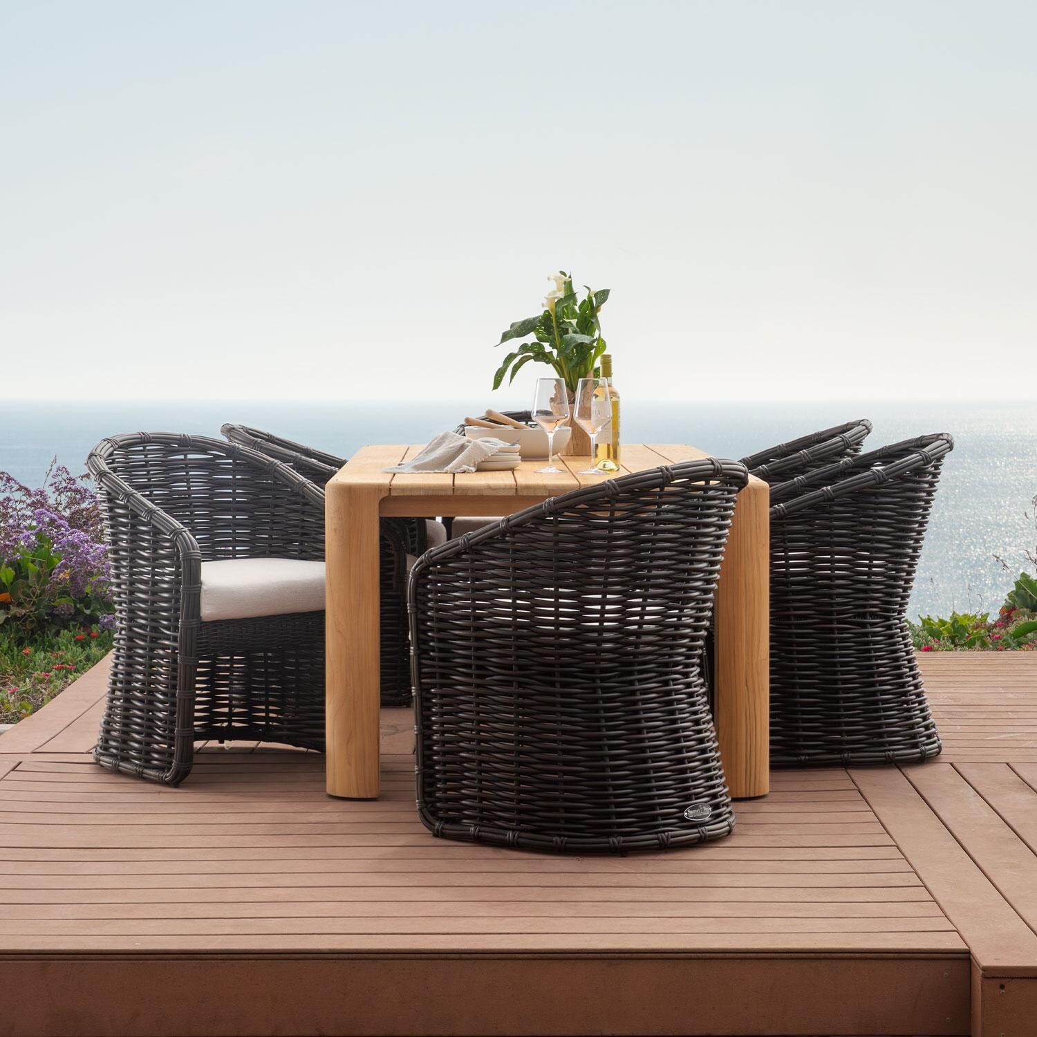 Cabo 7 Pc Teak Dining Set w/ Teak Table By Sunset West - Patio - Rear View - Lifestyle thumbnail