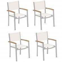 Travira 4 Piece Aluminum Dining Arm Chair Set W/ Natural Sling & Teak Arm Caps By Oxford Garden image