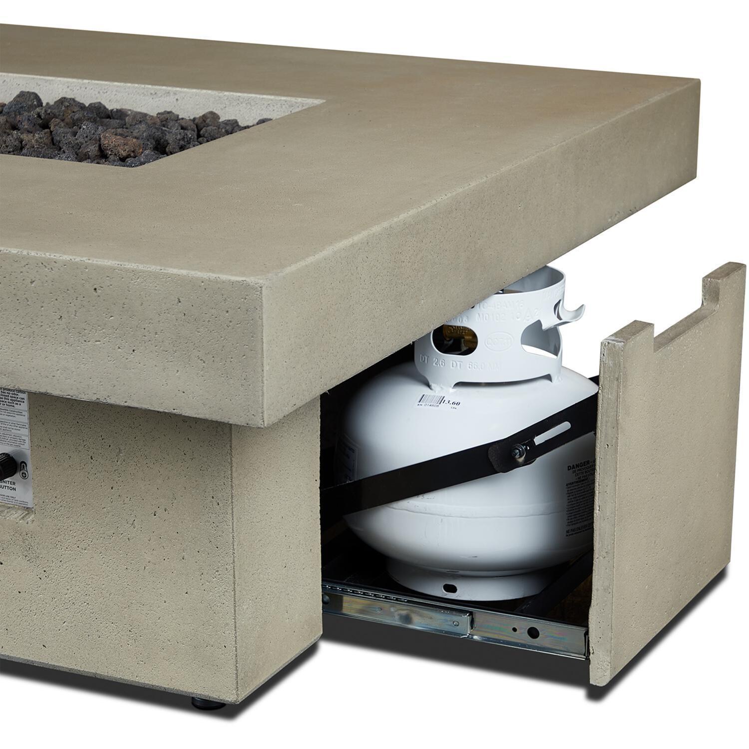 Hickory Bay 3708LP-DUNE 60 Inch Rectangular GFRC Propane Fire Pit Table in Dune by BBQGuys Signature - Tank Storage - Detail thumbnail