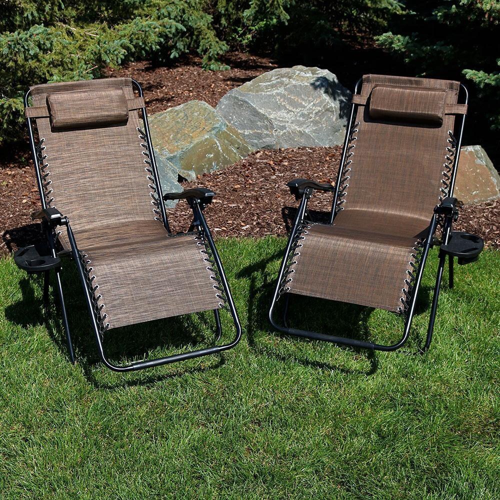 Ultimate Patio Oversized Zero Gravity Lounge Chair W/ Pillow & Cup Holder - Set of 2 - Dark Brown